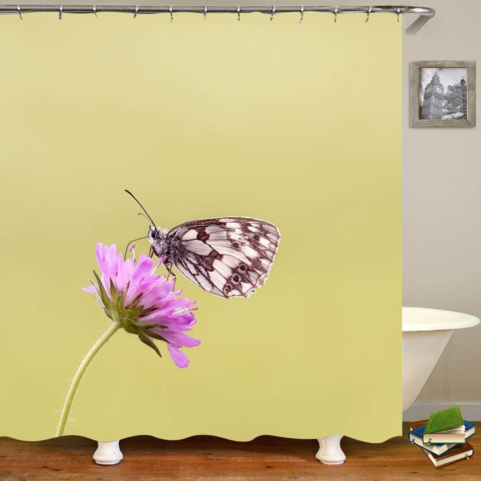 Rideau de douche fleur et papillon KnSam pour salle de bain