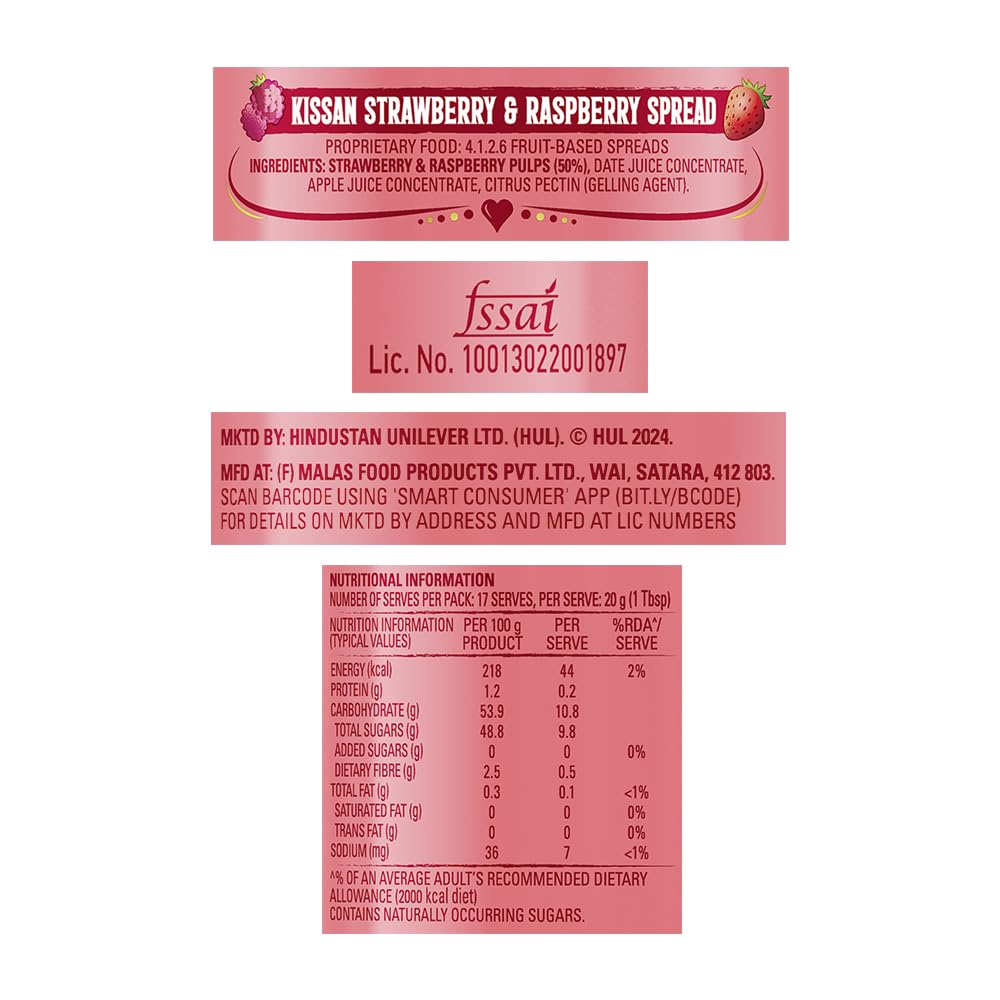 Kissan Strawberry & Raspberry Spread 340g - Image 2 thumbnail
