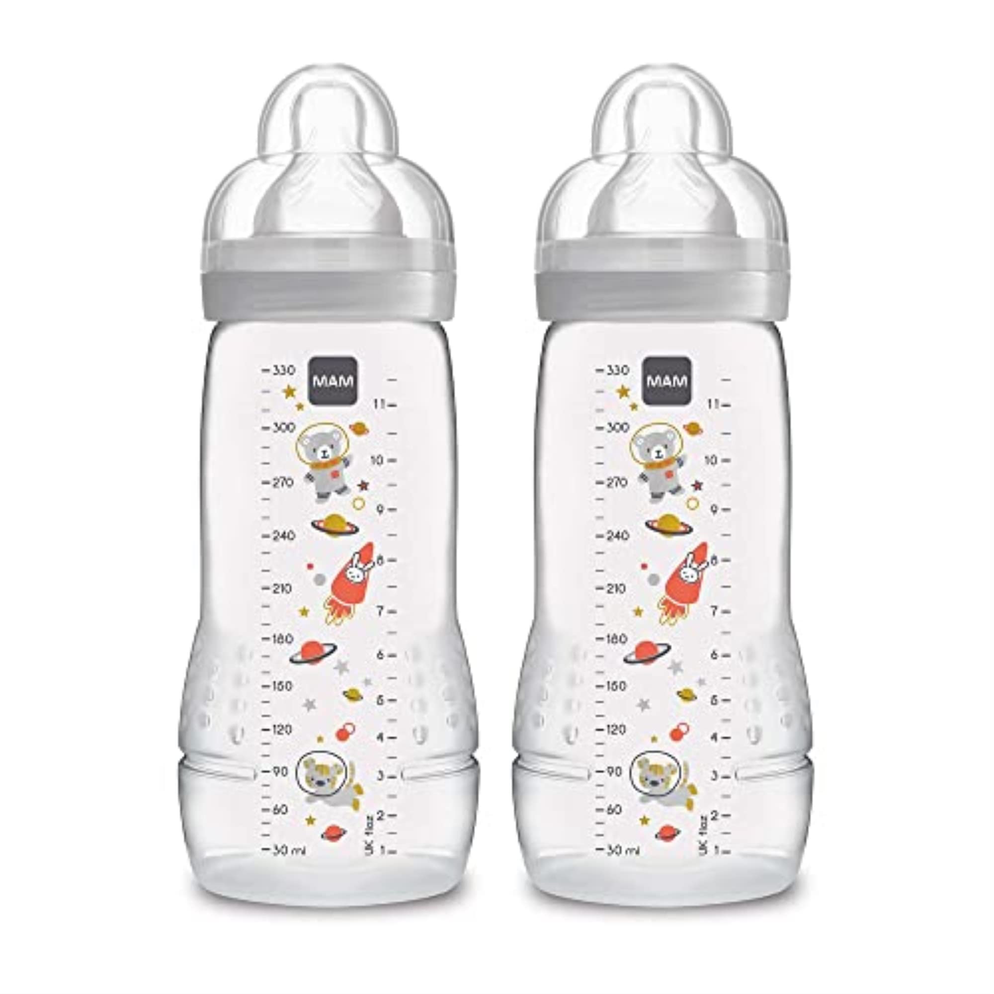 Easy Active Baby Bottles 11oz, Fast Flow Skinsoft Silicone Nipple with Wide Neck Ergonomic Design, Easy to Hold, BPA-Free, Bottles with Leak-Proof Caps for 4+ Months Baby