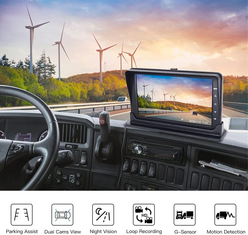 7" Wired Backup Camera Kit with Front Camera, 1080P Reversing Monitor System, 175° Wide Angle, Night Vision, IP68 Waterproof, for Truck RV Trailer Bus Vans image 2