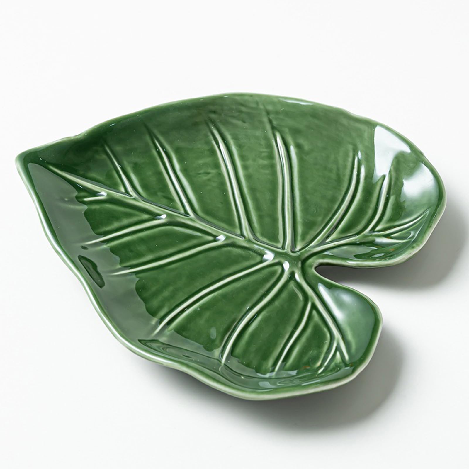 Ceramic Spoon Rest, Green Leaf Utensil Holder for Kitchen Counter, Decorative Teaspoon Rest for Cooking Utensils, Functional Kitchen Accessory with Organised Design ﻿