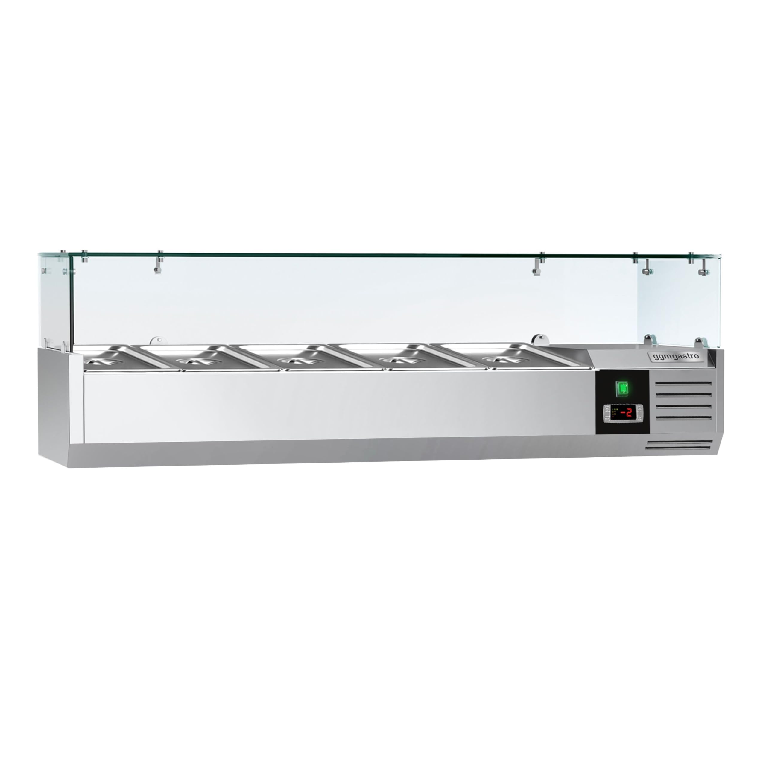 GGM Gastro Kühlaufsatzvitrine PREMIUM 1200x335mm 5x GN 1/4 | Robuste Edelstahlkonstruktion, präzise digitale Steuerung, einfache Reinigung, ideal für den professionellen Dauereinsatz