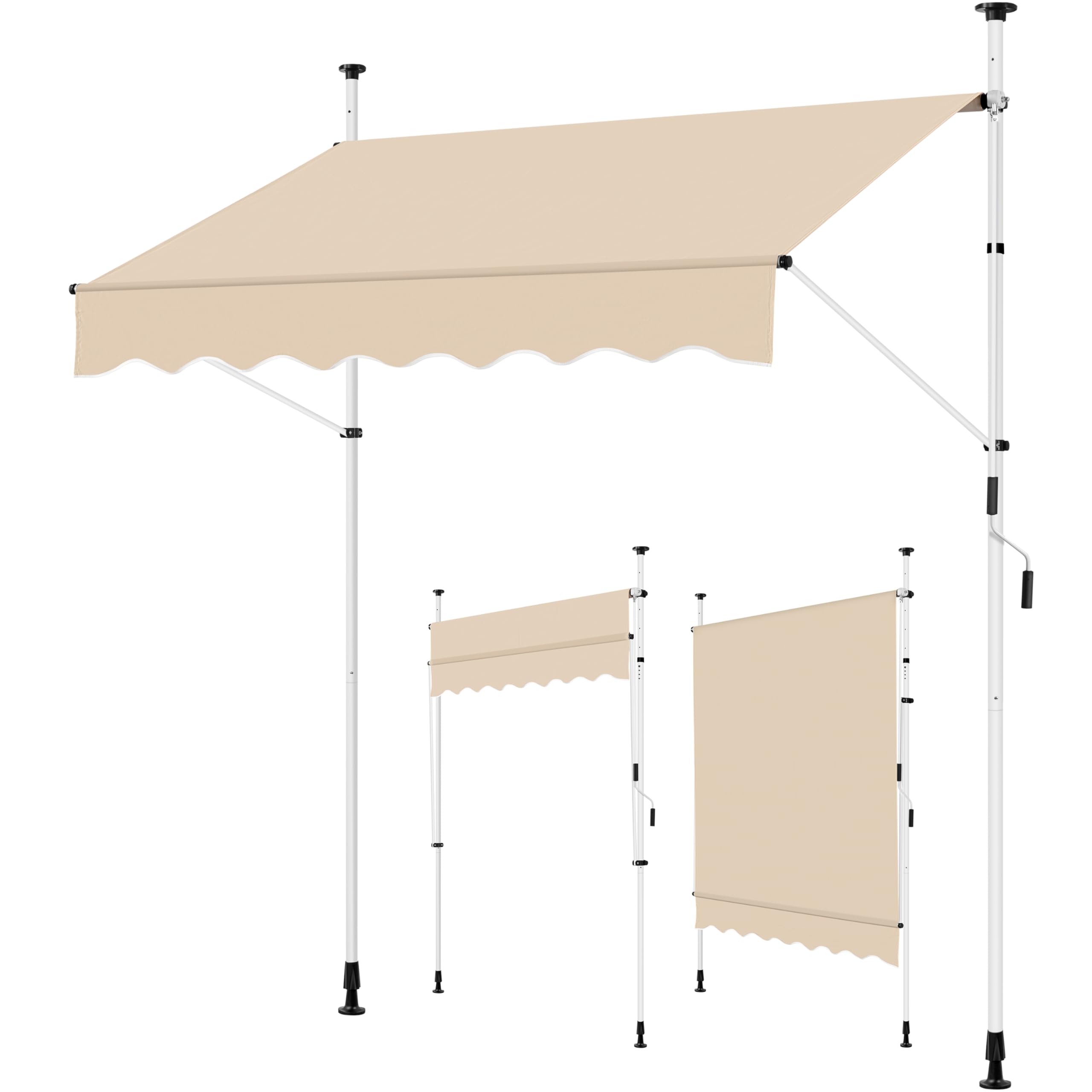 Yaheetech Toldo Plegable Manual Retráctil Toldo para Balcón con Altura Ajustable 210-300cm Resistente a los Rayos UV para Patio Jardín Terraza Exterior Begei