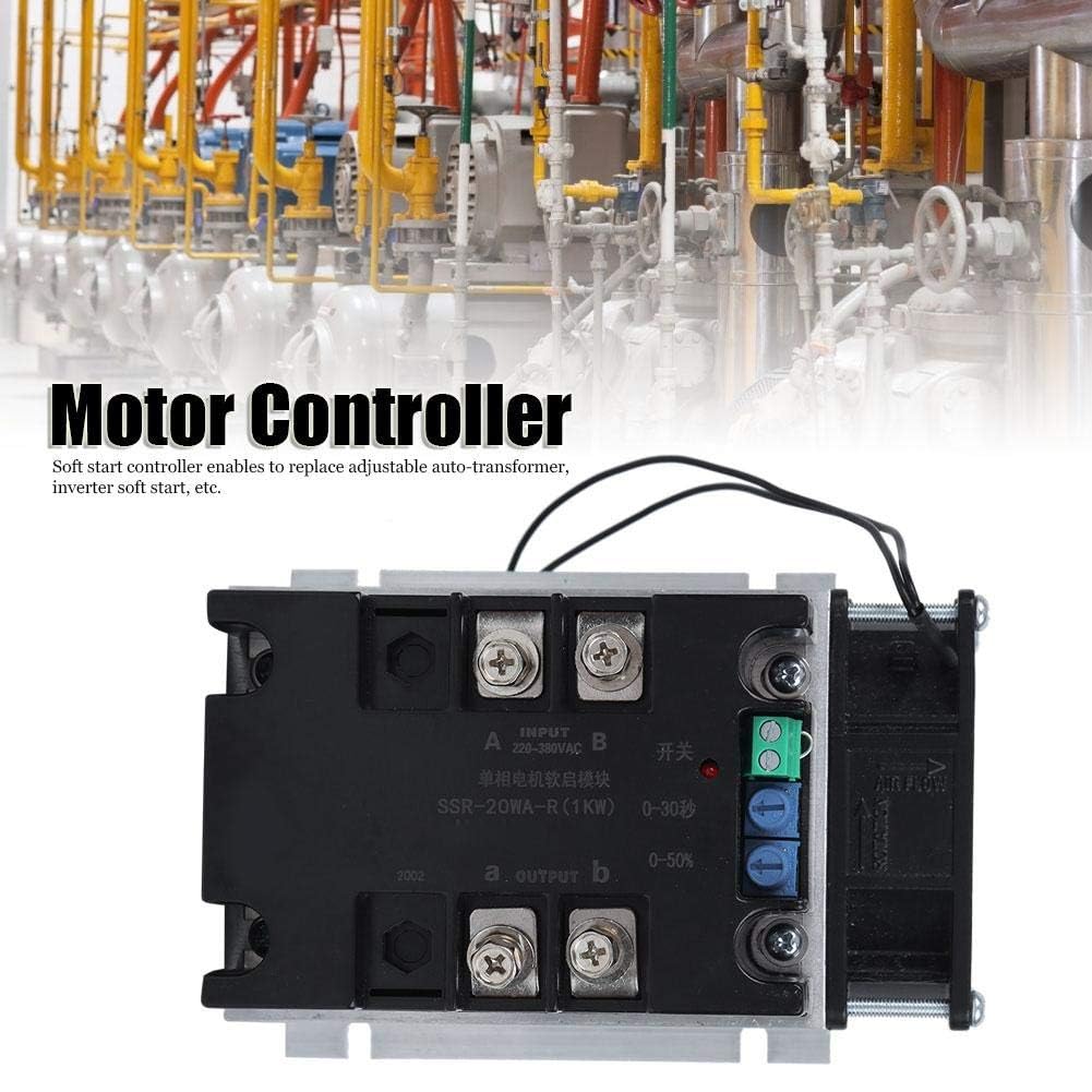 Walfront Contrôleur de Démarrage Progressif 220VAC pour Moteur Monophasé/2 Phases, Fond en Aluminium, Fréquence 50-60Hz (Module + Radiator)