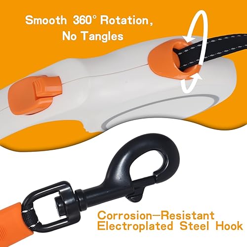 Miniatura 2 de Correa retráctil resistente para perros de hasta 110 libras, gancho anticorrosión de 16 pies y cinta de nailon de alta resistencia, freno con una