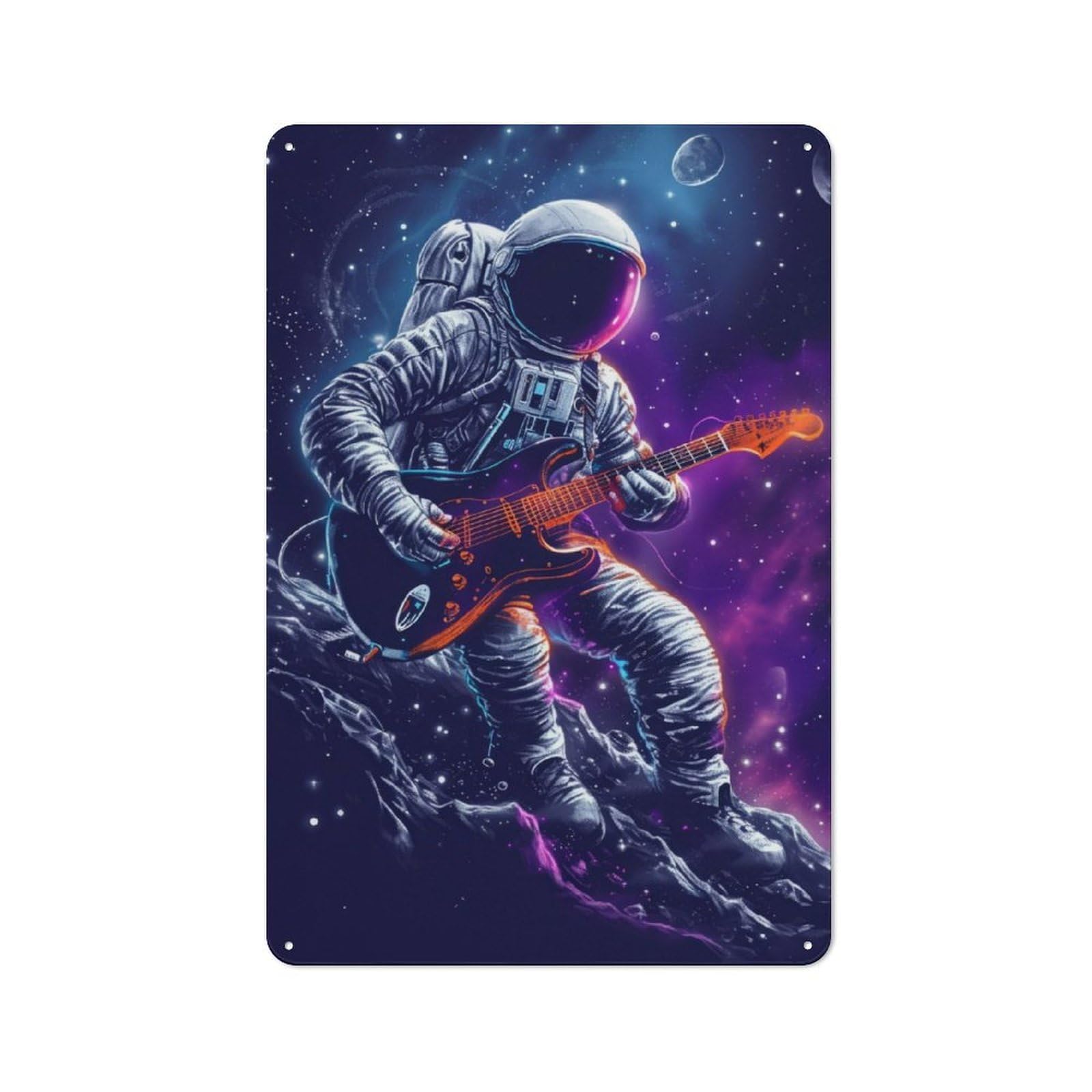 Junmoney Space Astronaut Guitar For Café Or Restaurant, Vintage Tin Wall Plaque 30X20cm, New Home Wall Decor For Café Owners And Decorators