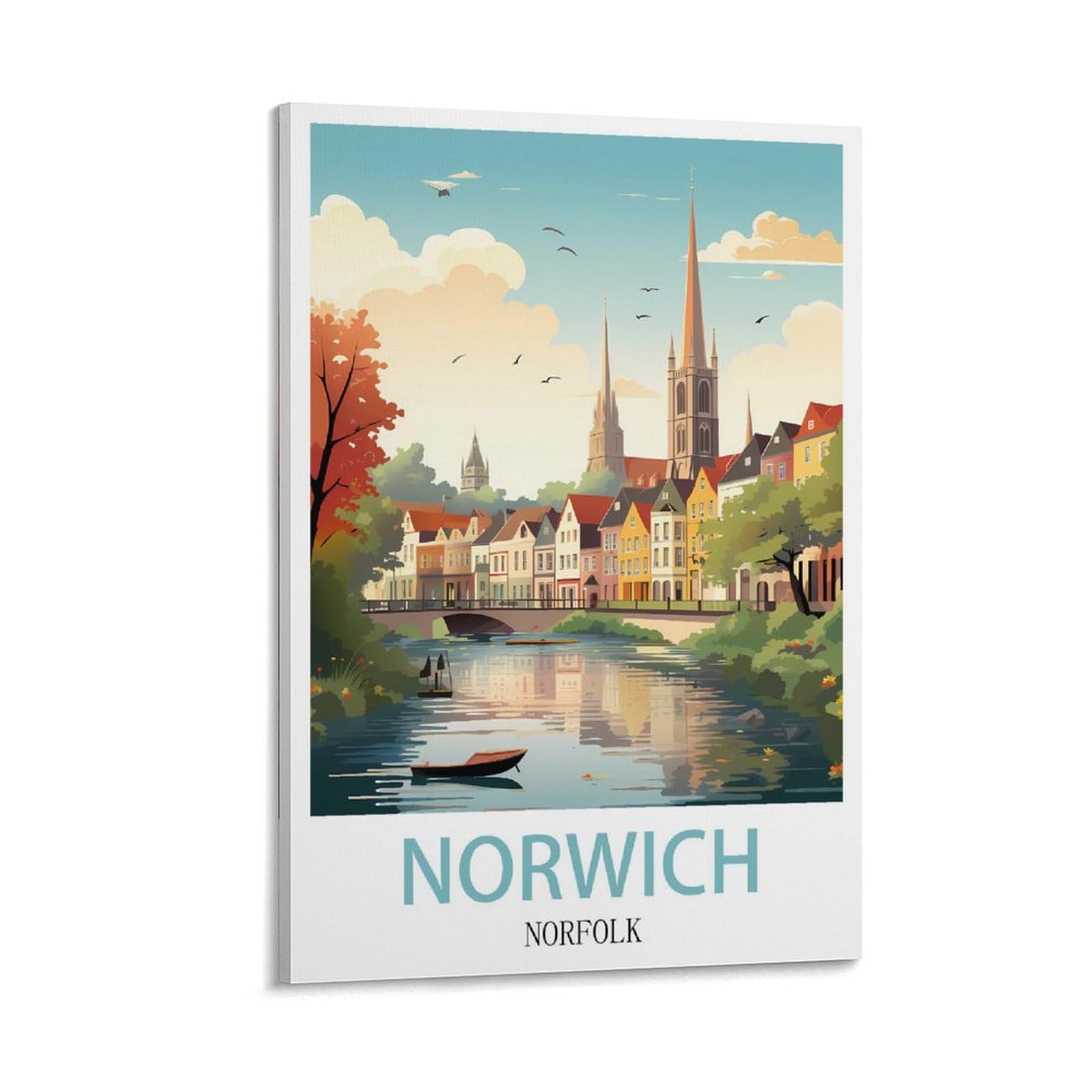 HWJJUII Norwich Norfolk Vintage Travel Posters 08x12inch(20x30cm) Canvas Wall Posters And Art Picture Print Modern Family Bedroom Decor Posters
