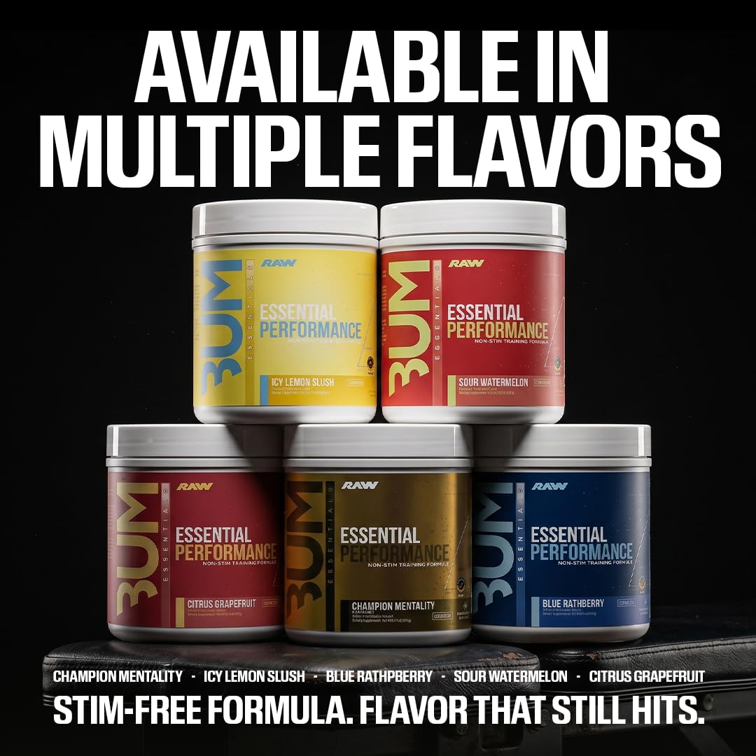 RAW Essential Performance Non-Stim Pre-Workout Powder - Preworkout for Endurance Strength & Focus Without Caffeine or Stimulants - Creatine Monohydrate, L-Citrulline & Beta Alanine - Blue Rathberry — Amazon image 5