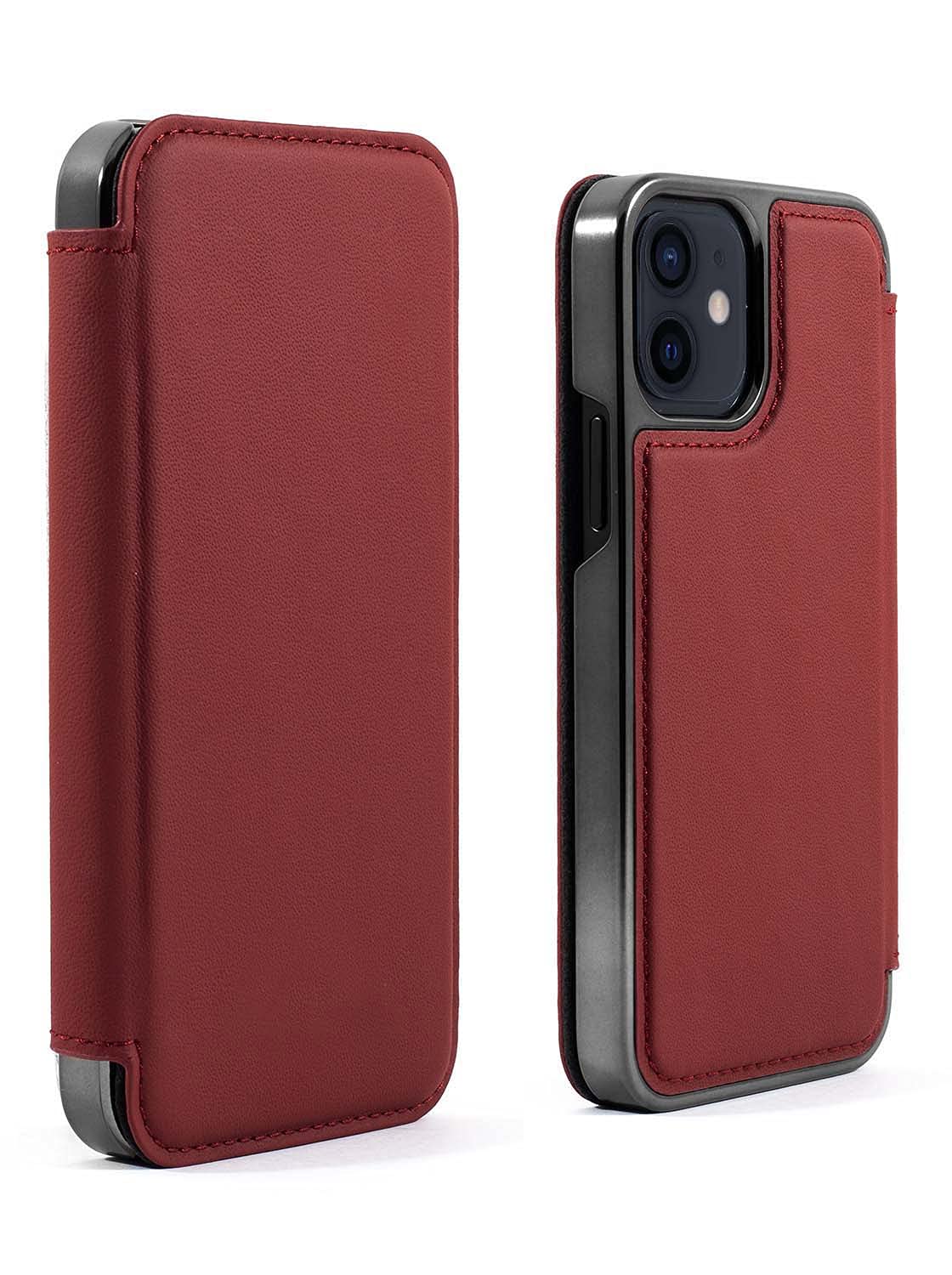Greenwich BLAKE Leather Case for iPhone 12 mini (2020) 5.4 Inch Compatible with MagSafe Wireless Charging - Fireglow (Red)