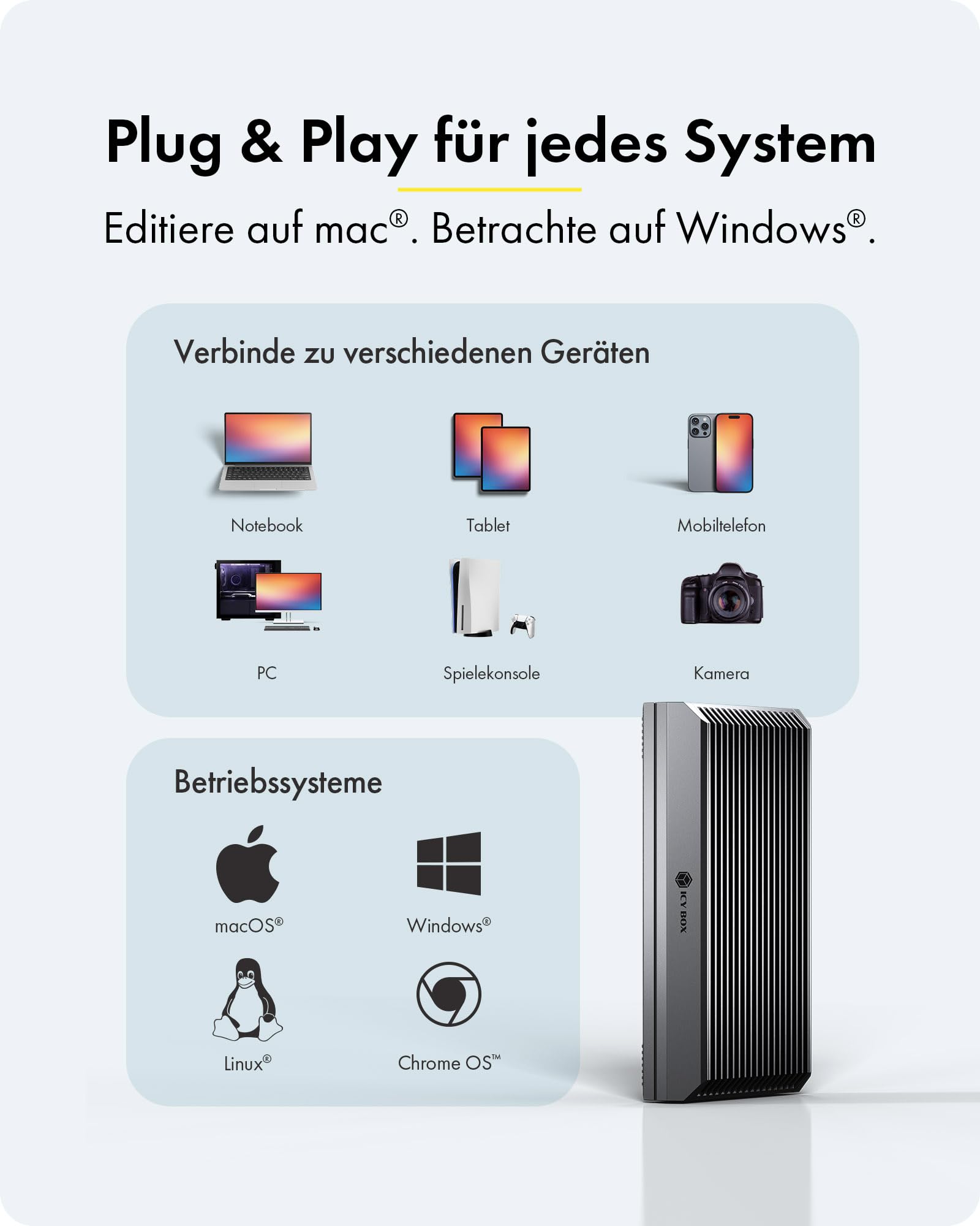 ICY BOX M.2 NVMe Obudowa USB4 (40 GB/s), aluminium, beznarzędziowa instalacja, chłodzenie termiczne, kompatybilny z Windows i macOS, IB-1920M-C42