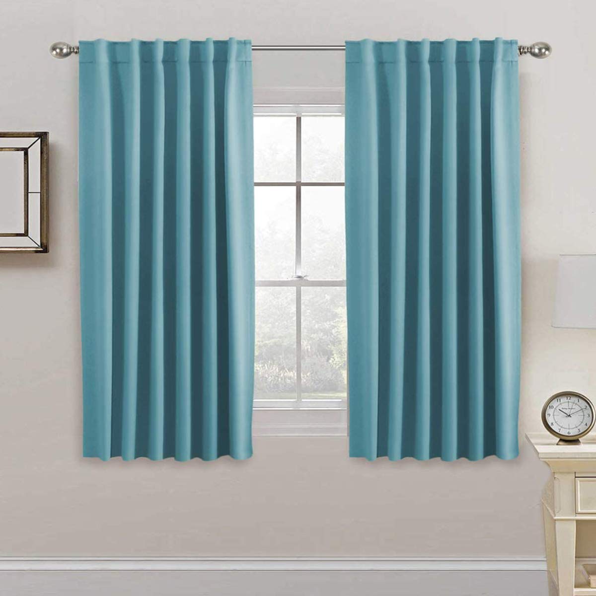 h.versailtex blackout curtains thermal insulated window treatment panels room darkening blackout drapes for living room back tab/rod pocket bedroom draperies, 52 x 63 inch, solid aqua, 2 panels