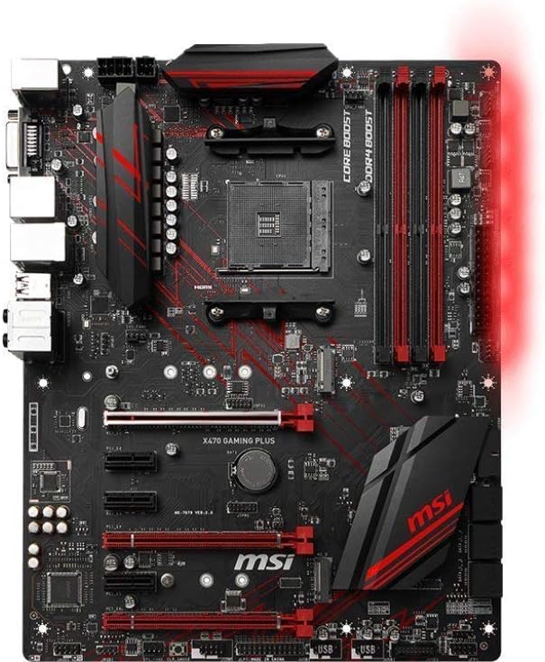 MSI X470 GAMING PLUS Motherboard ATX, AM4, DDR4, LAN, USB 3.1 Gen2, M.2, MYSTIC Light Sync, HDMI, DVI-D, AMD RYZEN 1st, 2nd and 3rd Gen