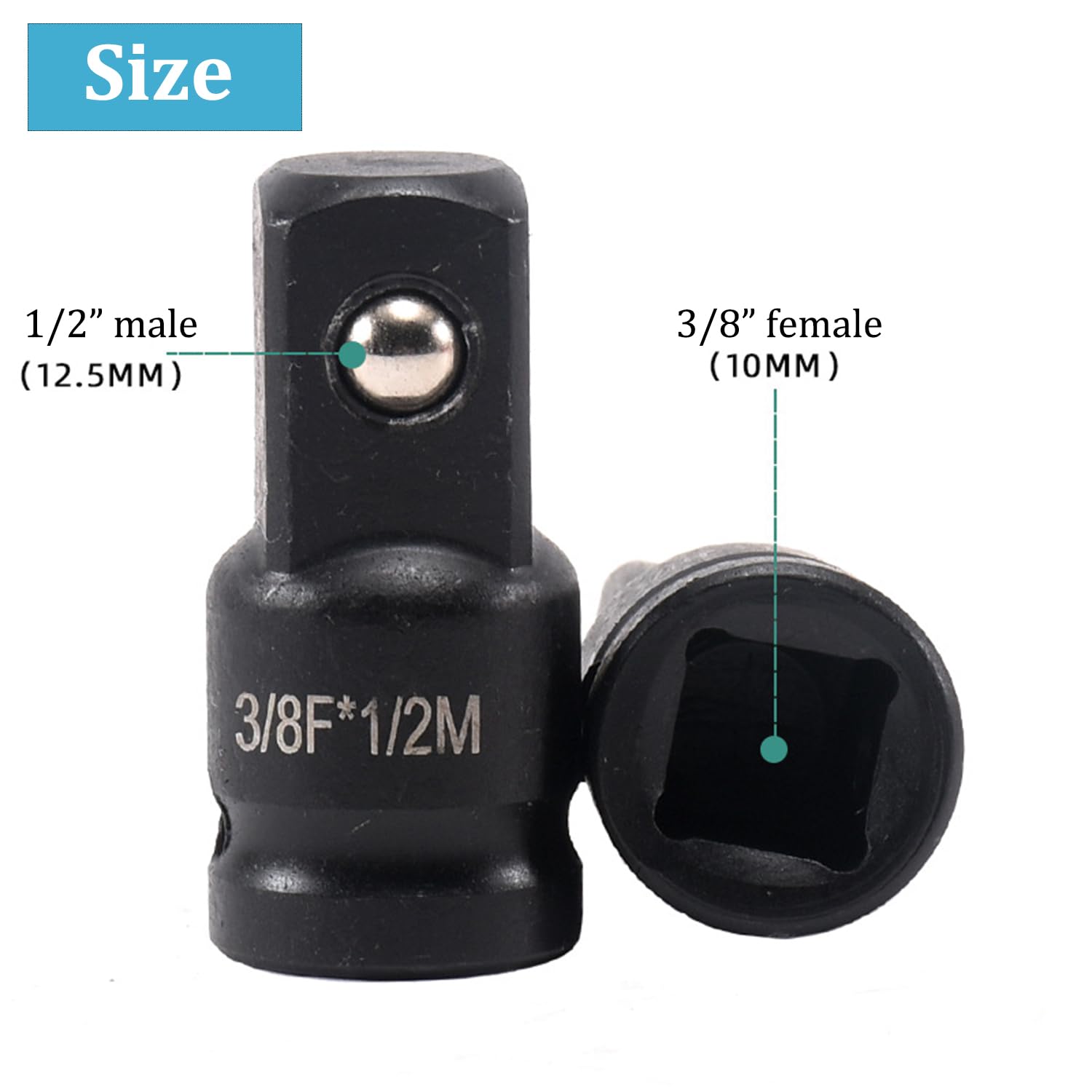 Juttzzei Impact Socket Adapter, 3/8 Inch Drive (F) x 1/2 Inch (M) Socket Adapter - Image 2