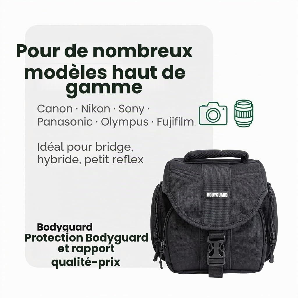 Bodyguard Sac de Haute qualité pour Appareil Photo Bridge et appareils Photo système adaptées pour Canon EOS M50 Panasonic DMC-FZ300 DMC- FZ1000 Sony DSC-HX400V DSC-HX60 Nikon coolpix B700 L840