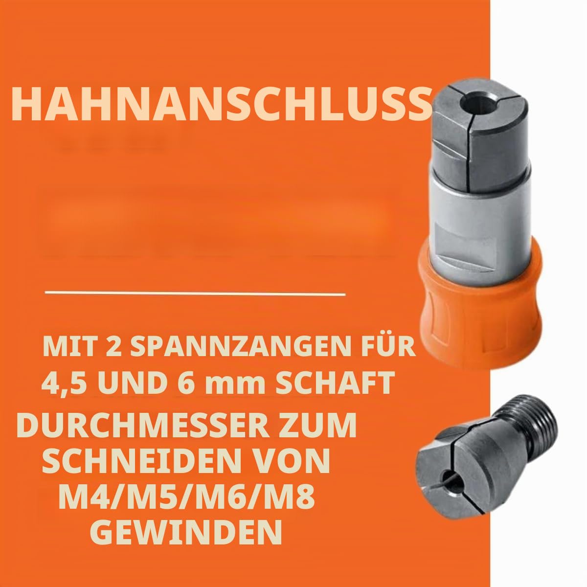 FEIN Gewindebohr-Adapter mit 2 Spannzangen zum Schneiden von Gewindegrößen M4 / M5 / M6 / M8. Kompatibel mit allen FEIN Akku-Schraubern mit QuickIN/QuickIN MAX Schnittstelle