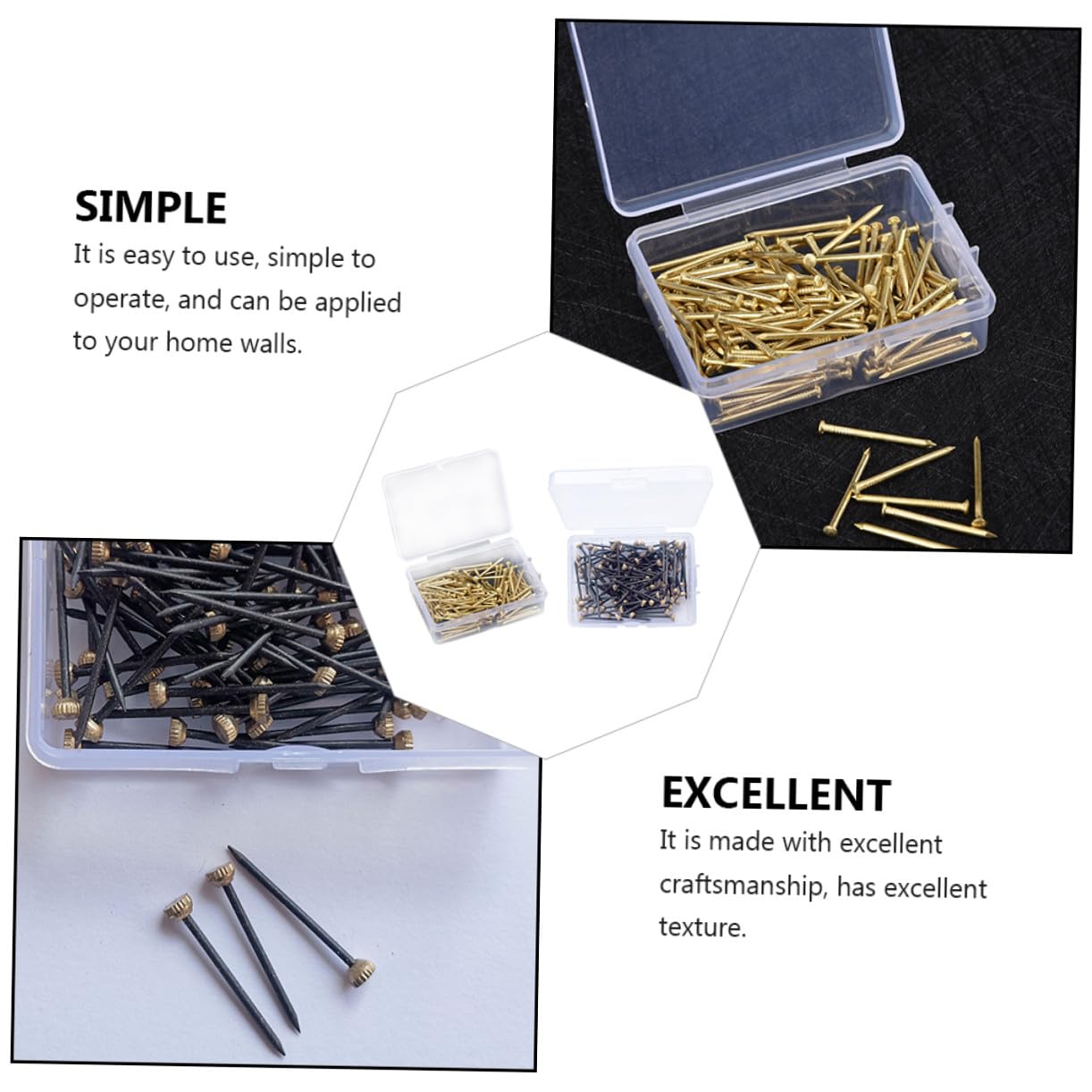 Housoutil 900 Pcs Cadre Photo À Tête En Cuivre Crochet Photo Clous Photo Plâtre Suspendu Cadres Photo Noirs Clous À Tête Murale À Ongles Photo À Tête Ronde Fer