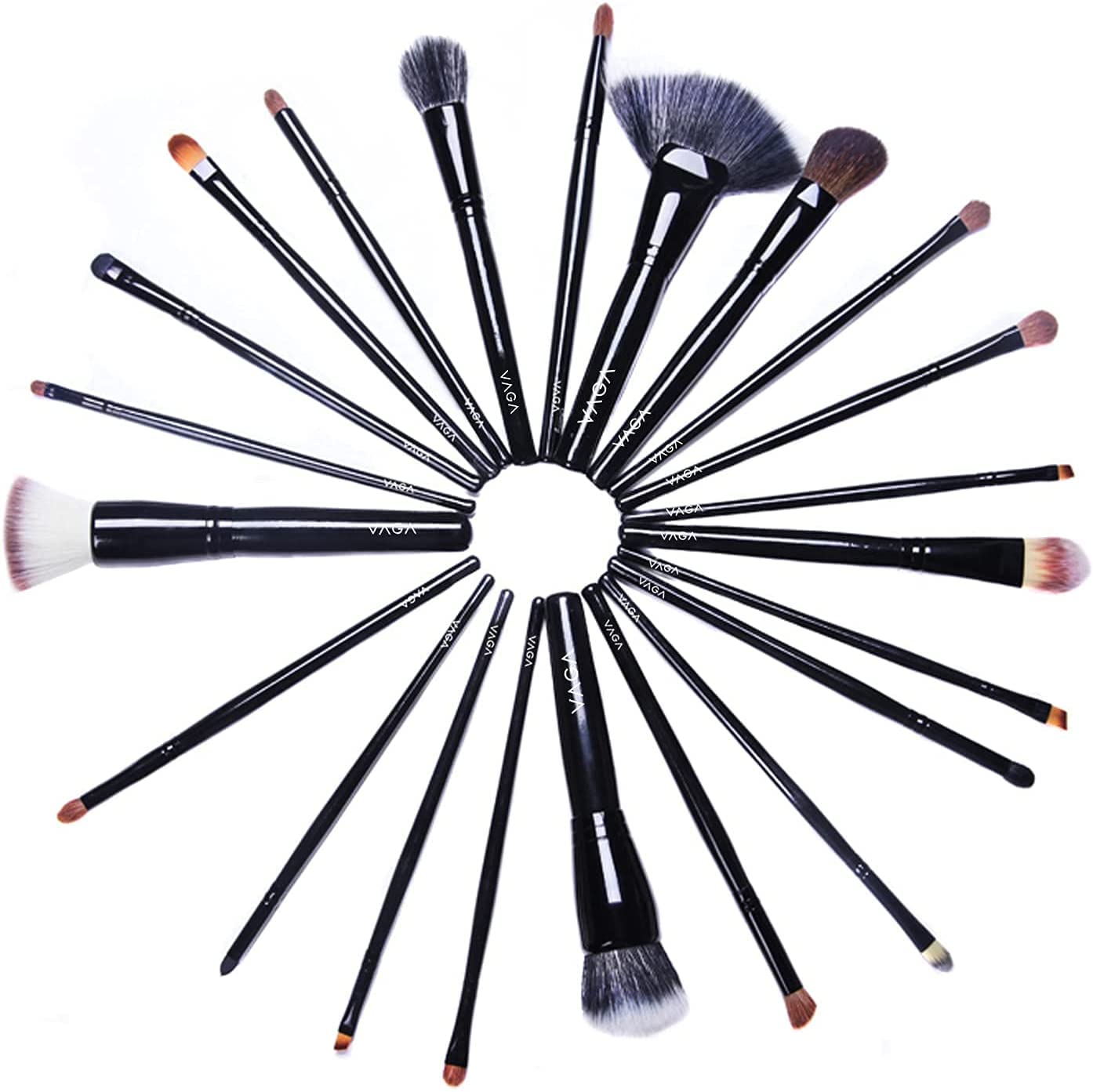 VAGA 22pc Black Makeup Brush Travel Organizer Set, This Artist Professional Makeup Brush Set Includes A Cheeky Eyeshadow, Eyebrow, Fan , Round, Dry, Blush Brushes, Traveling Makeup Brush Pouch