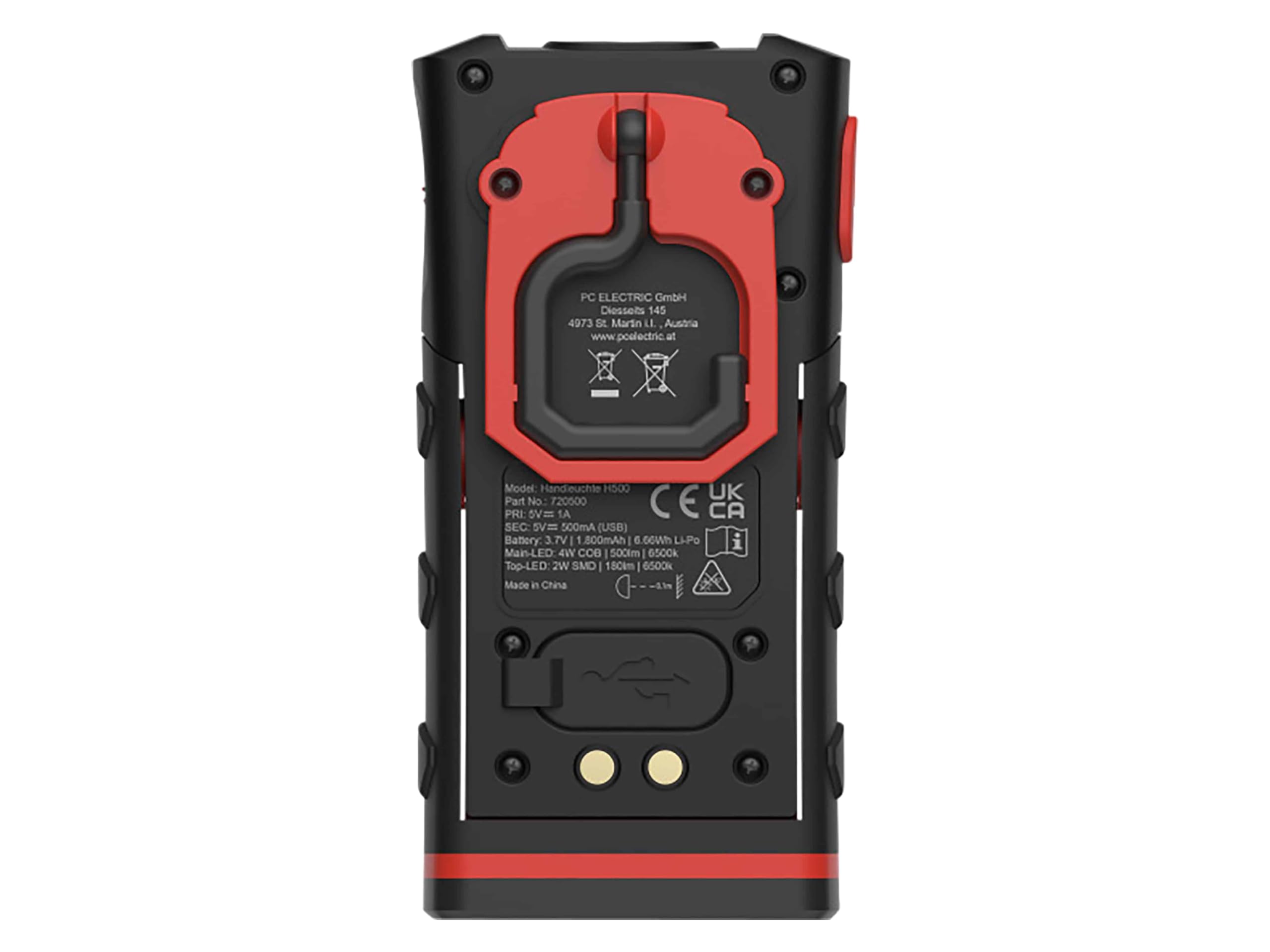 PCE H500 Baladeuse LED 1800 mAh USB C IP54 Noir