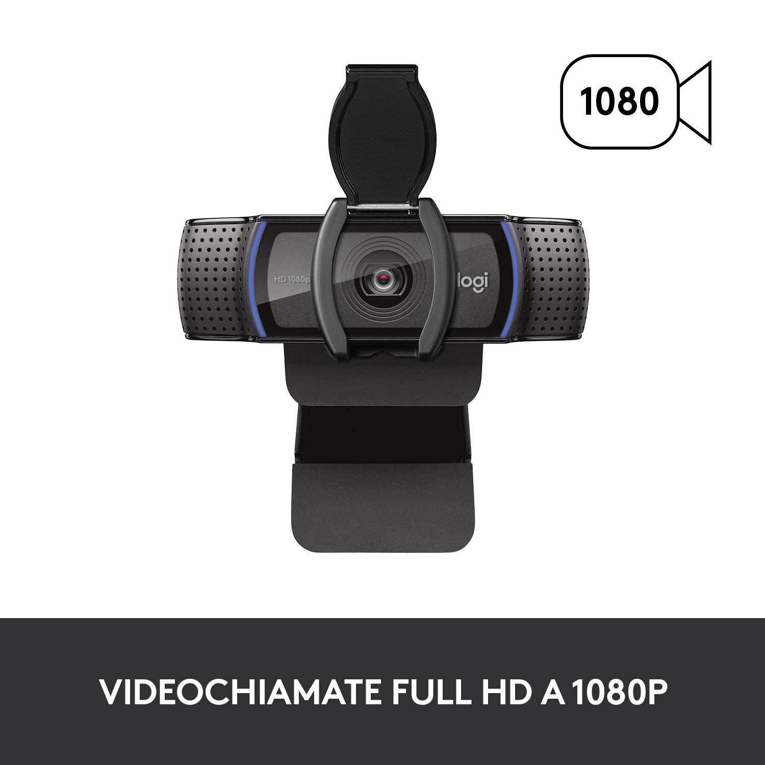Logitech C920S HD Pro Webcam, Videochiamata Full HD 1080p/30fps, Audio Stereo ‎Chiaro, ‎Correzione Luce HD, Privacy Shutter, Streaming, Per Skype, Zoom, FaceTime, ‎‎PC/Mac/Laptop/Tablet/XBox‎, Nero