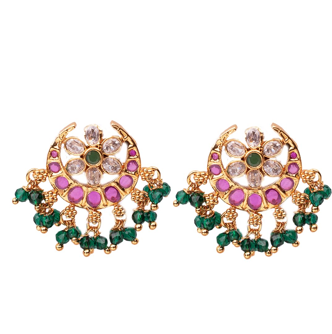 JEWELLVALLY Latest Stylish Traditional Pink and Green Colour Stones studded Chandbali Earrings for Women and Girls (B0CTQSZPMD) Amazon Price History, Amazon Price Tracker