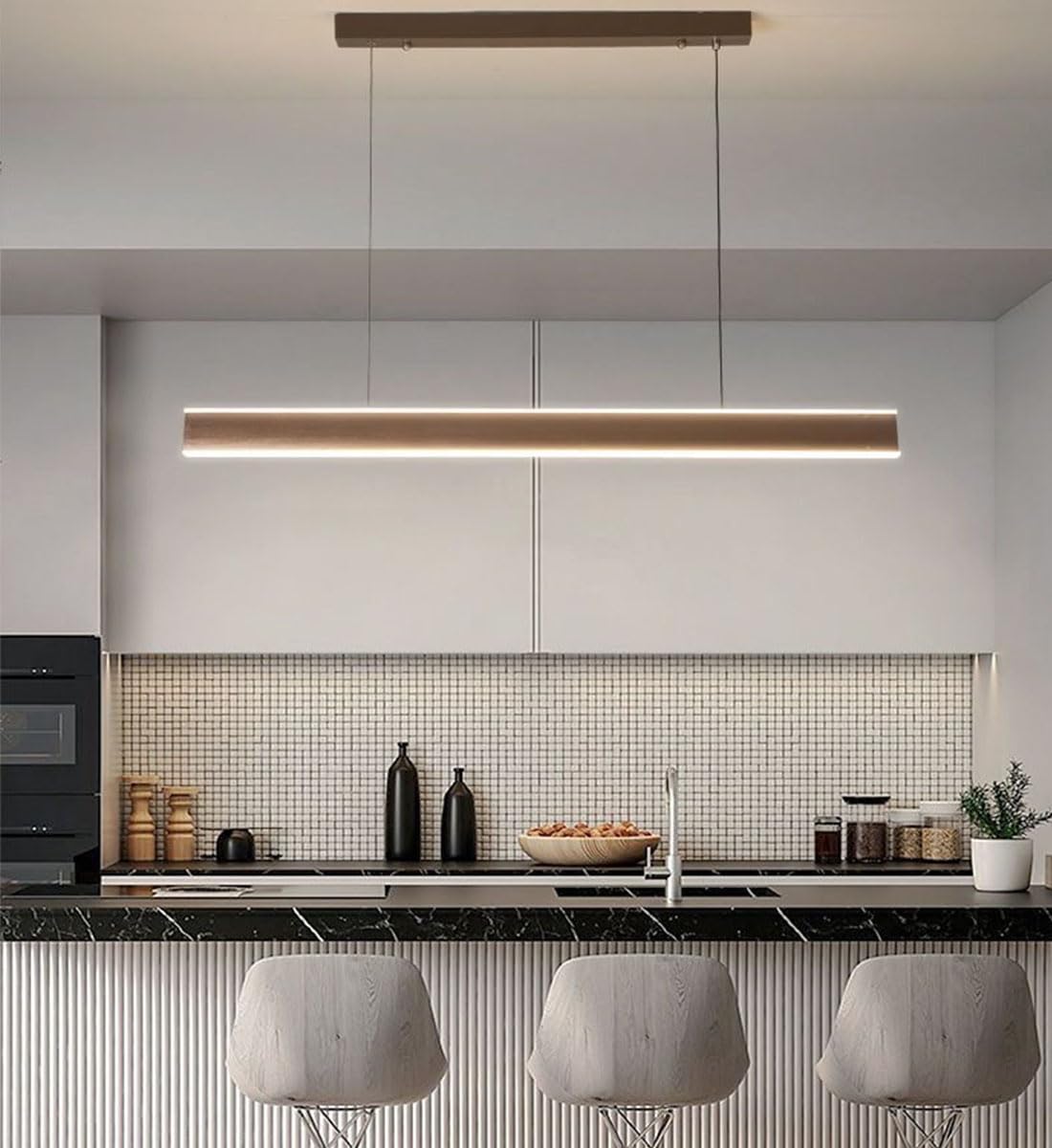 Aleaty LED Pendant Lamp Dining Table Chandelier Dimmable Pendant Lamp LED Linear Pendant Lamp with Memory Function 3000k-6500k Modern Contemporary Pendant Lamp for Conference Hall (Brown, L80cm)