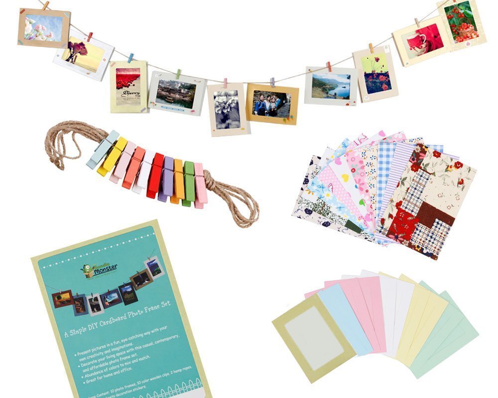 STONCEL Wall Deco DIY Paper Photo Frame with Mini Clothespins and Stickers - Fits 4"x 6" Pictures (1