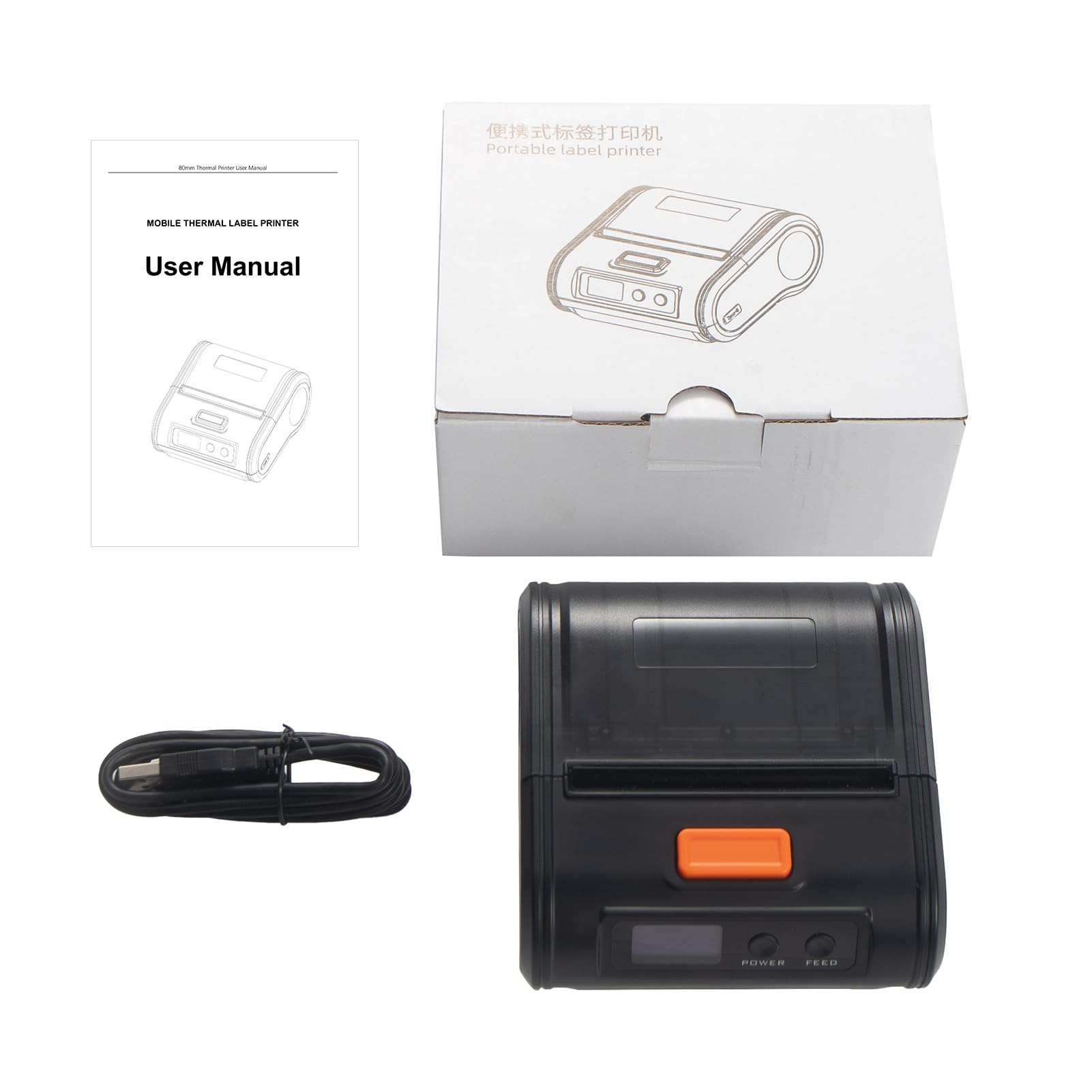 Impresora de Recibos Portátil de 80 Mm, Impresora Térmica Directa POS Móvil con Conectividad Bluetooth y USB, Compatible con Smartphones iOS, Ancho de Papel Ajustable de