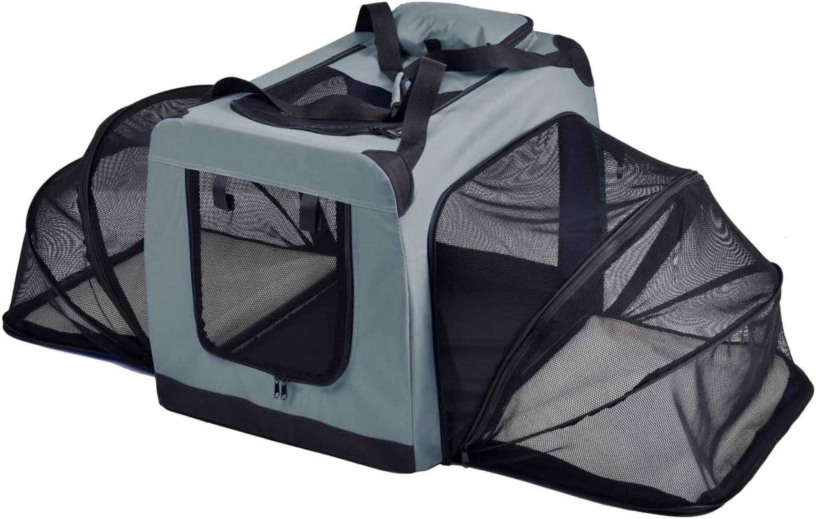 Hounda Accordion Metal Framed Soft-Folding Collapsible Dual-Sided Expandable Pet Dog Crate Dark Grey - Large