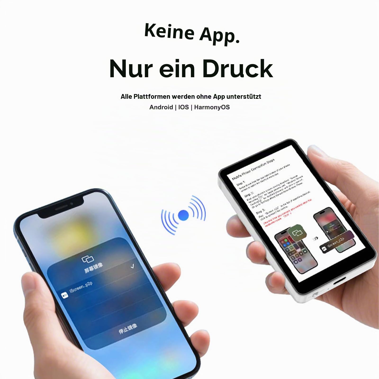 NXPGKEA Handy-Vlog-Selfie-Monitor-Bildschirm, kabellose Fernkamera-Monitor, Keine Latenz, Selfie/Vlogging/Live-Streaming, kompatibel mit iPhone, Android, HD-Display für TikTok/YouTube (Weiss)