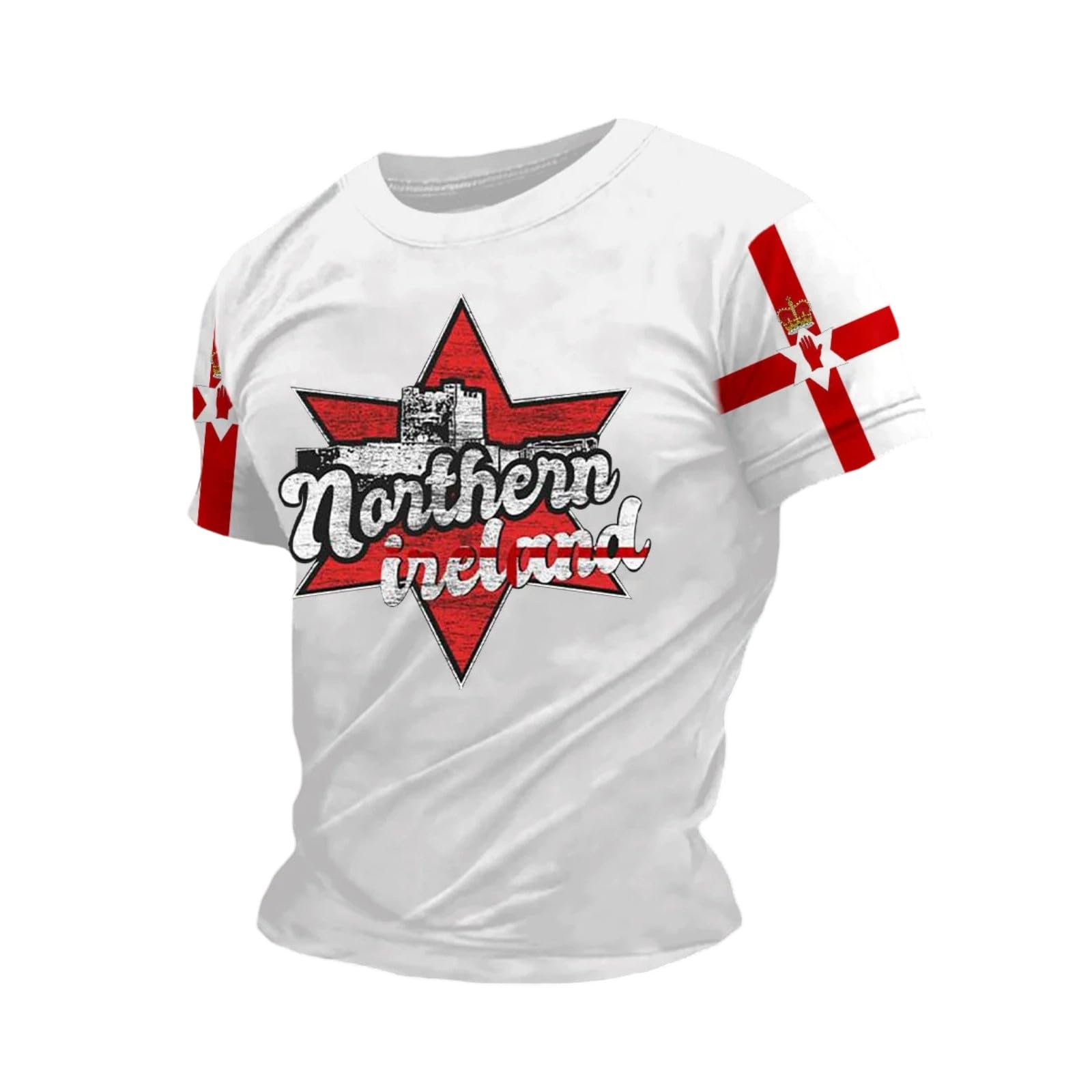 Northern Ireland Patriotic T-Shirt for Men Ulster Flag Belfast Themed Tees Vintage Distressed Casual Tops for Fans and Heritage Lovers