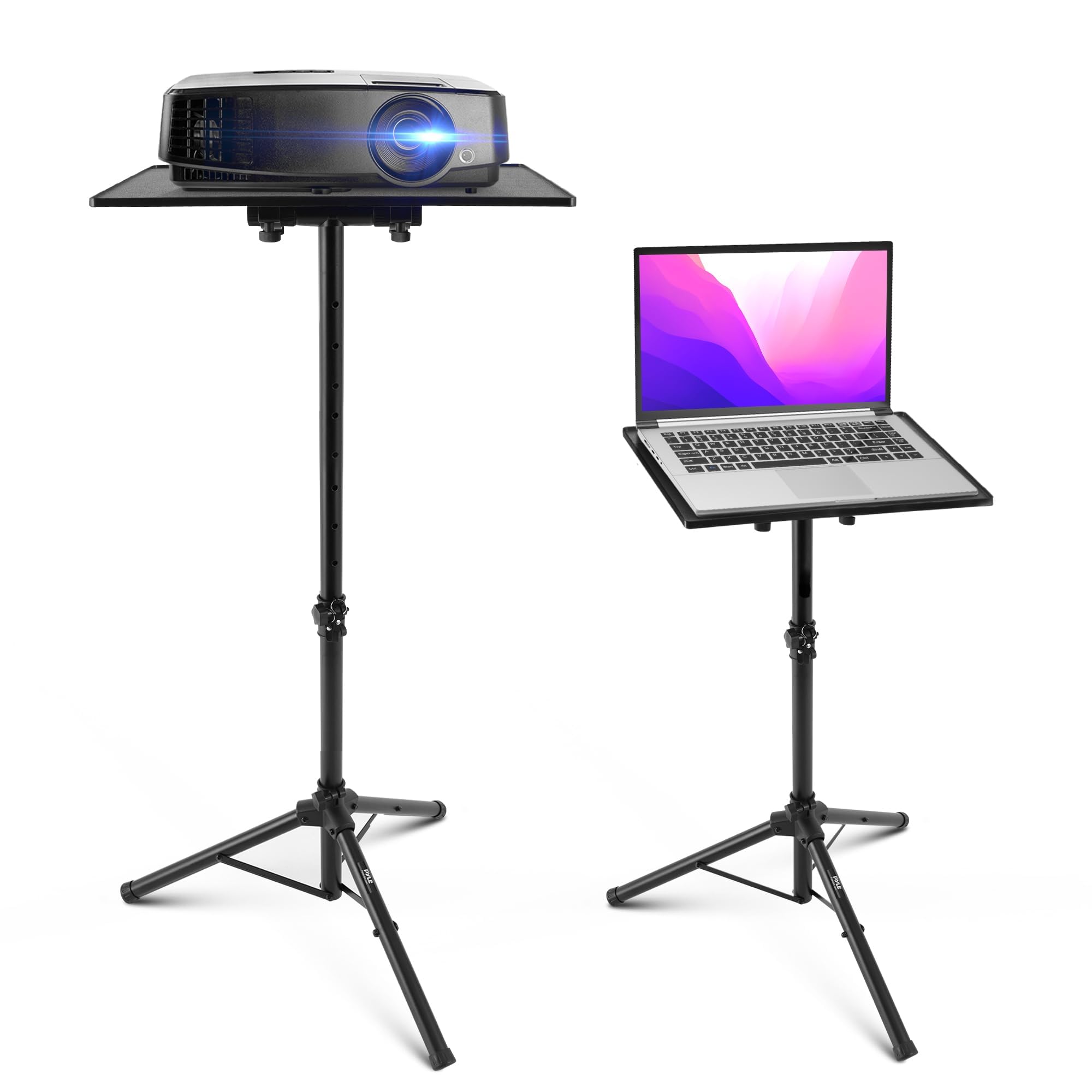 PYLE Laptop & Projector Stand, Tripod Stand With Adjustable Height 28"-50", Portable DJ Equipment Mount, Angle Adjustable Tray, Lightweight Metal Construction, Stage, Studio, Musicians & Performers