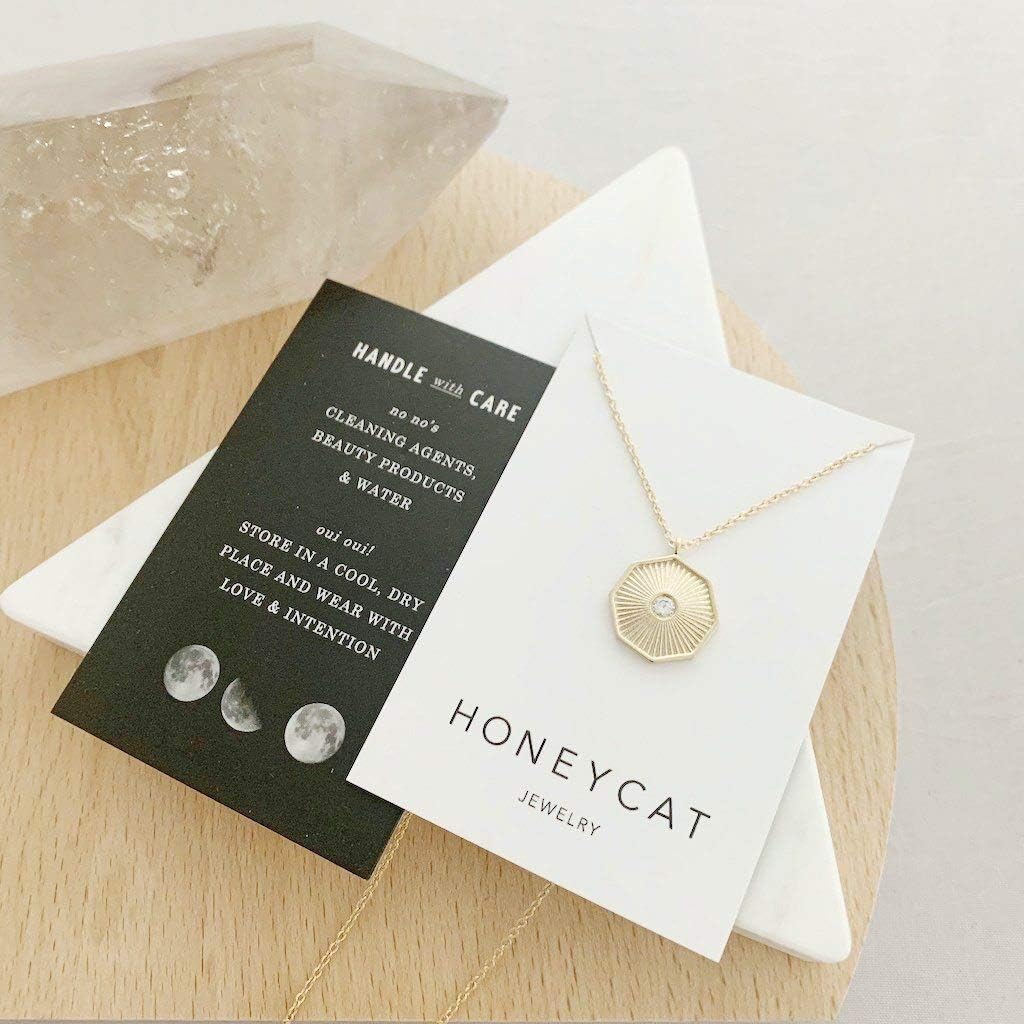 Honeycat Sunbeam Octagon Crystal Pendant Necklace in Gold, Rose Gold, or Silver | Minimalist, Delicate Jewelry
