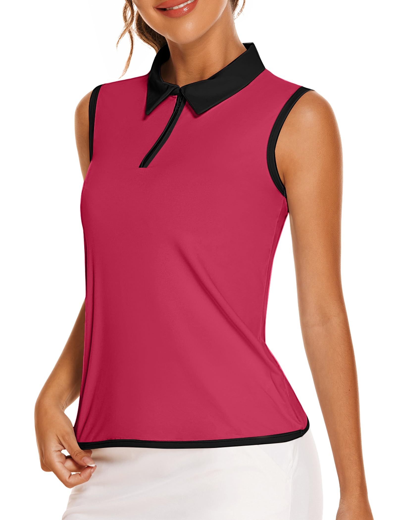 COOrun Golf Shirts for Women UPF 50+ Sleeveless Polo 1/4 Zipper Tank Tops