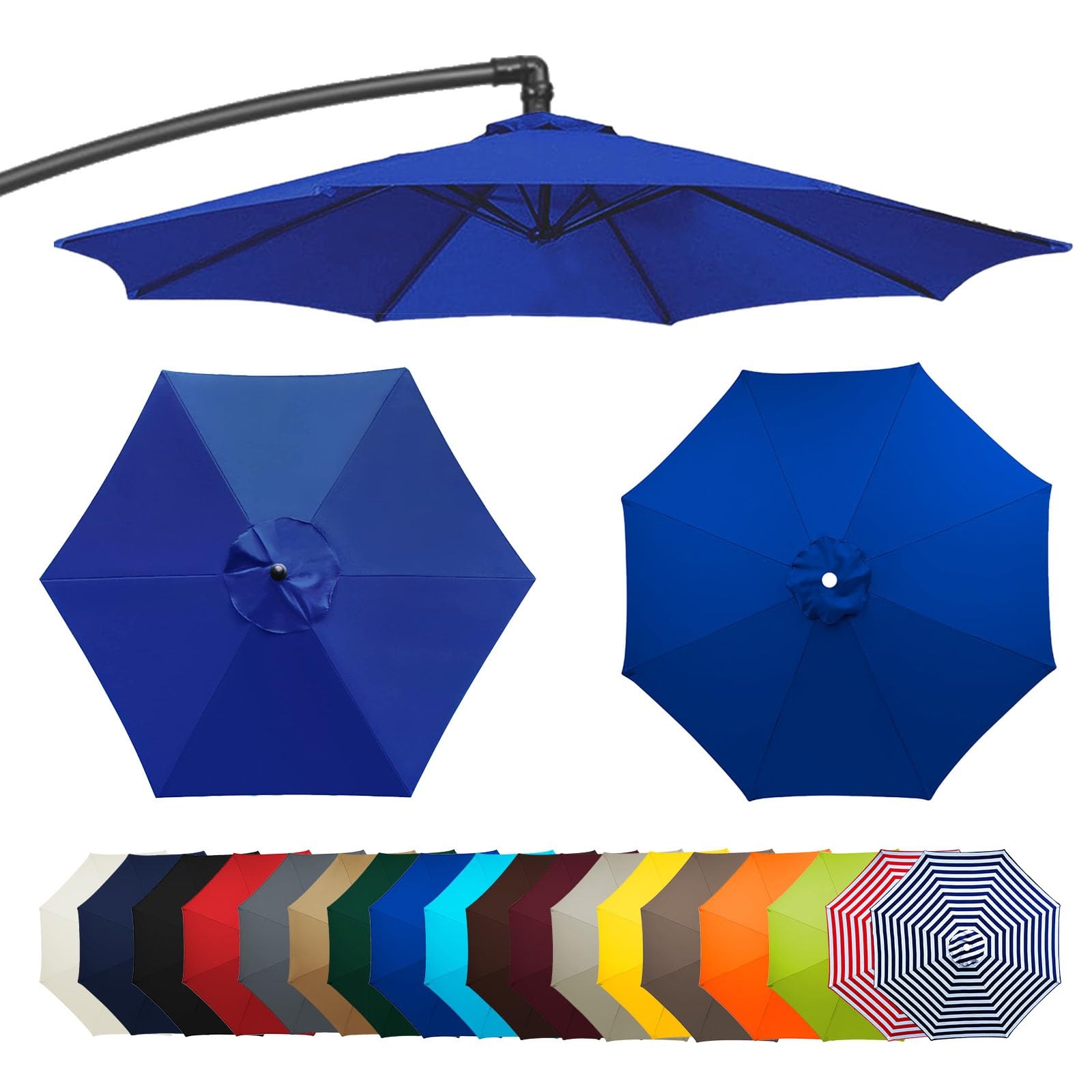 2m/2.30m/2.7m/3.0m(6/8 Arms) Garden Patio Umbrella Fabric Canopy Cover, Parasol Umbrella Replacement Cover, Premium Replacement Canopy Cover For Garden Patio Parasol Fabric(Color:Blue,Size:6ribs:3.0m