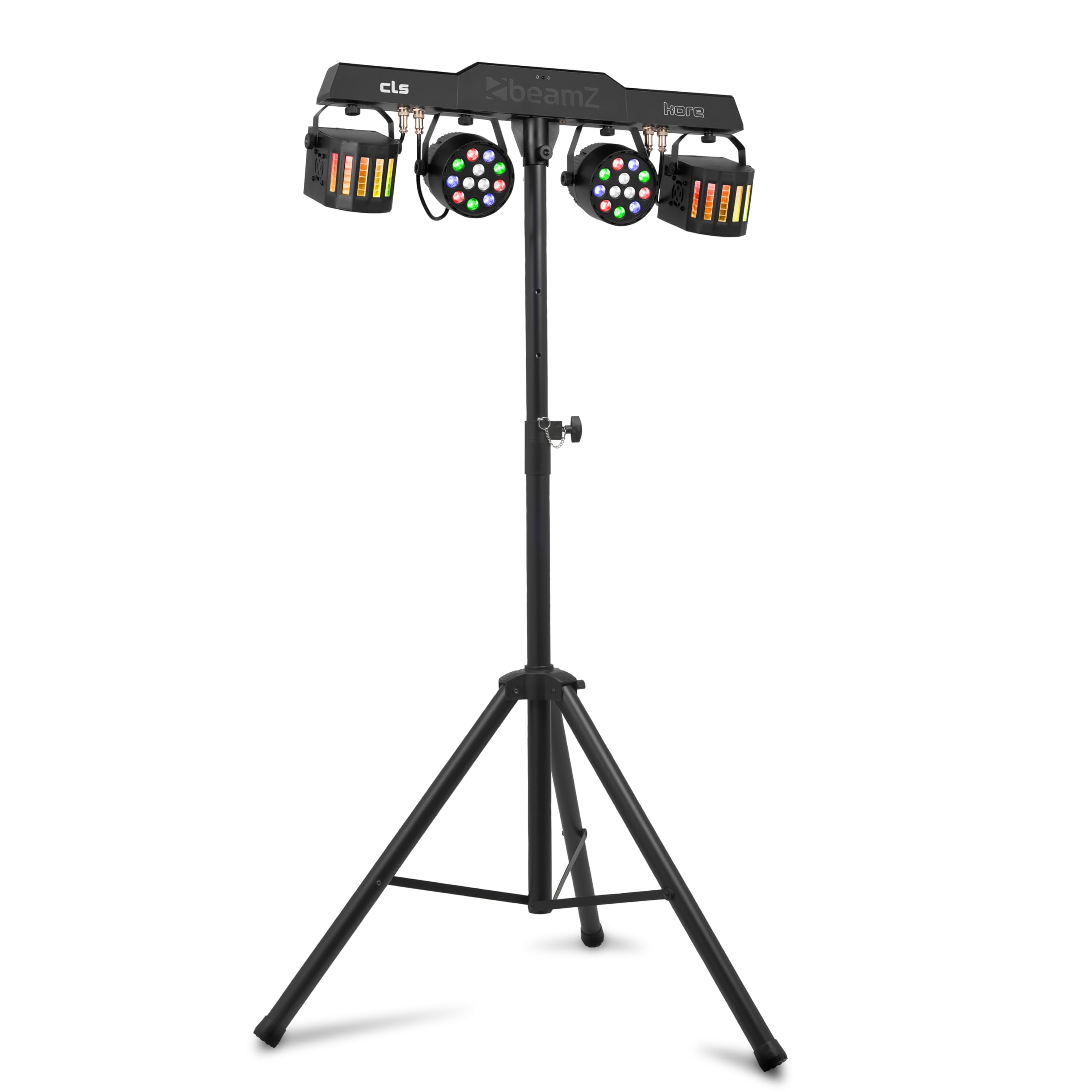 BeamZ CLS Kore Party Bar con 2 par led rgbw y 2 derby, barra led dj con tripode regulable, dmx 512, mando a distancia, luces discoteca para casa, luces dj y luces escenario