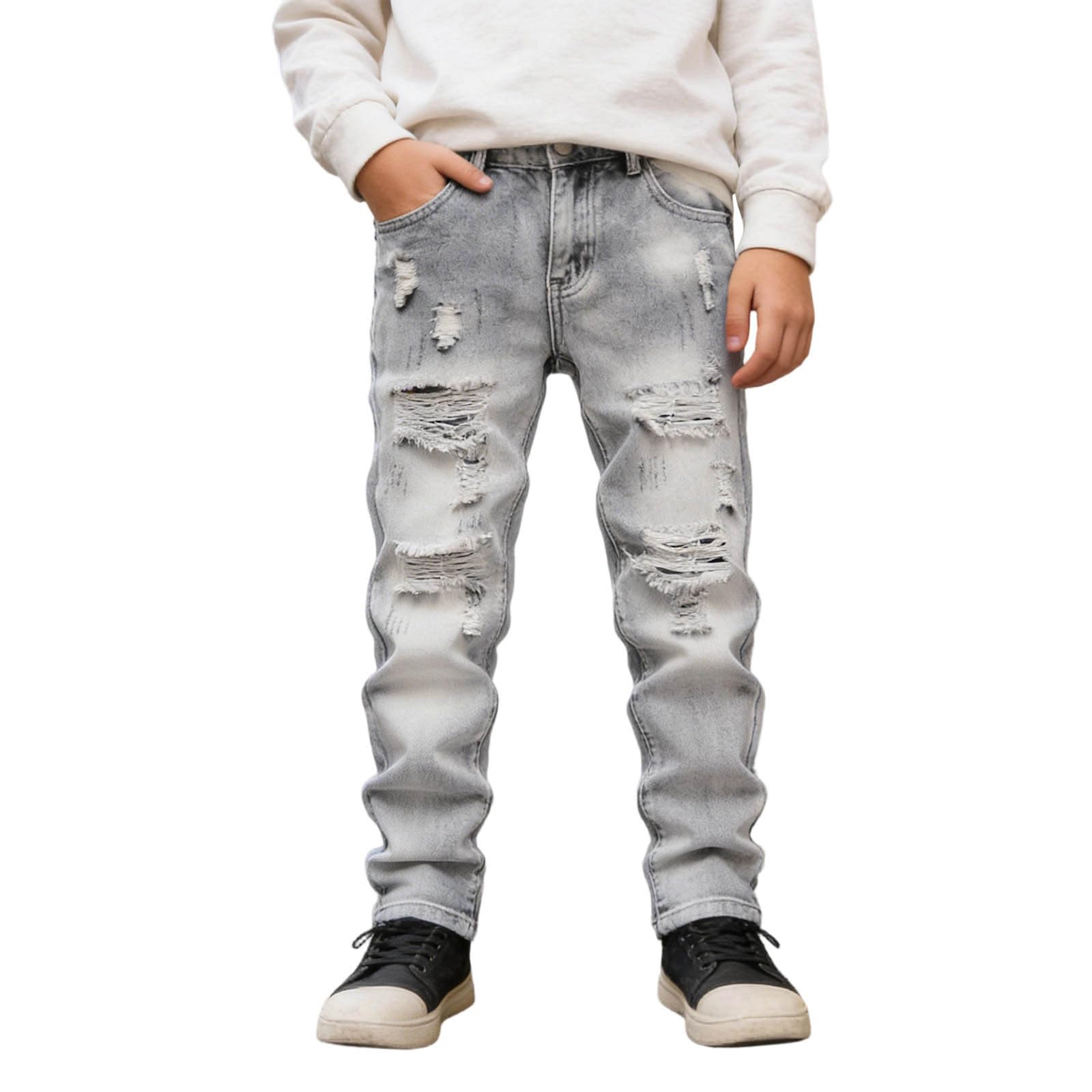 Jean délavé pour garçons pantalon long extensible de printemps - 8