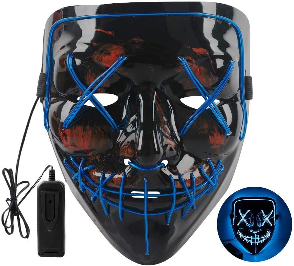 SHU Halloween Mask, Light up Mask LED Rave Face Mask with 3 Modes Light up Glowing Mask for Party (Blue) SHU Halloween Mask, Light up Mask LED Rave Face Mask with 3 Modes Light up Glowing Mask for Party (Blue)