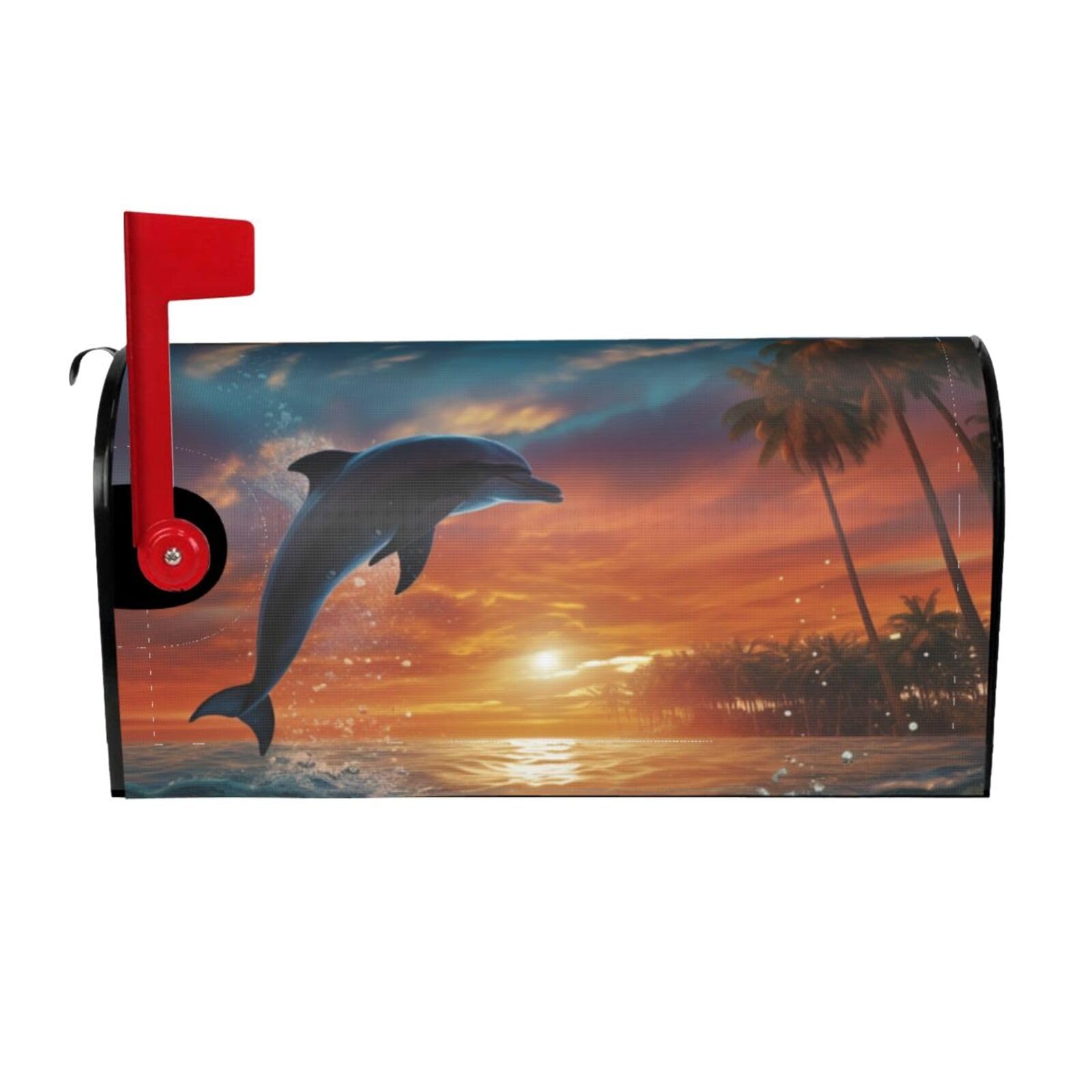 Dolphins and Palm Trees Mailbox Covers Magnetic Wraps Post Letter Box Cover Garden Home Decor 25.5x21 in