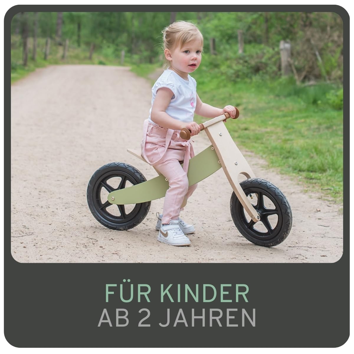 Bandits & Angels Holzlaufrad Retro Grün 2 in 1 Grün ab 2 Jahren – Wenderahmen – Sattel höhenverstellbar – Laufrad aus Holz – für Jungen und Mädchen