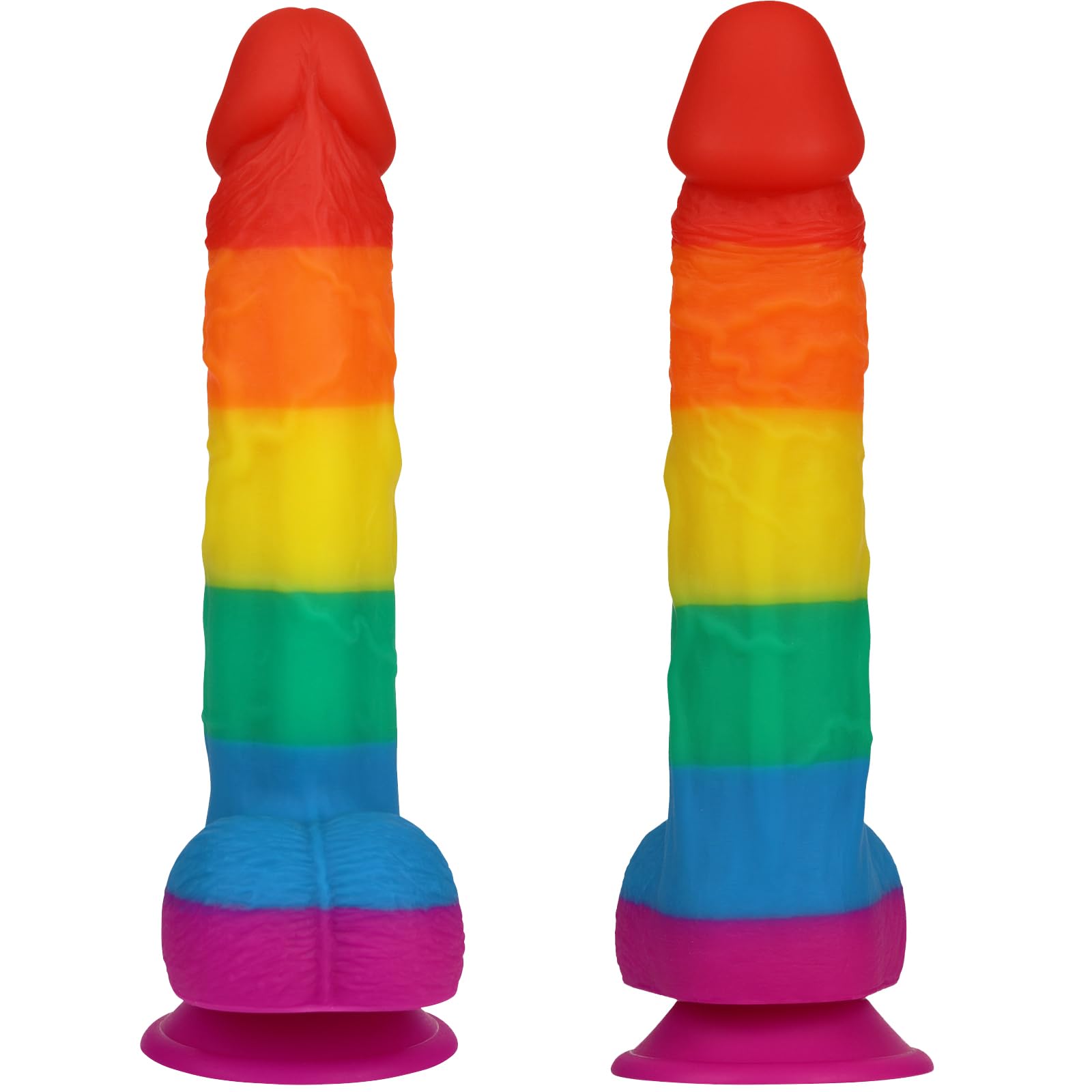 Realistic Dildo for Adult Sex Toys Liquid Silicone Material Strong Suction Cup Hands-Free Play 2 Balls(Rainbow): 9.3 Inch