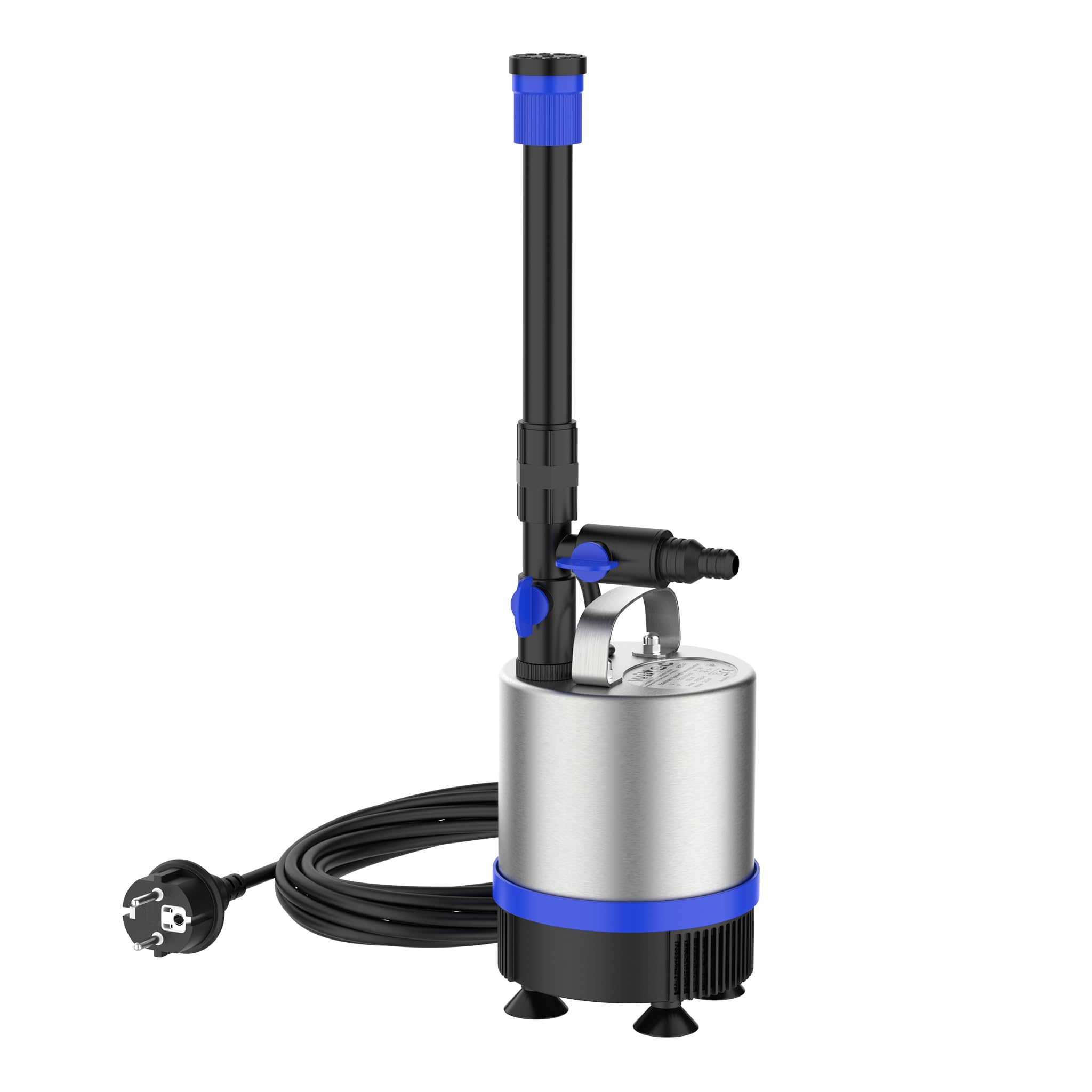 Wiltec Edelstahl Springbrunnenpumpe 50 W 1750 l/h, max. Fontänenhöhe 1,6 m, Teichpumpe inkl. 3 Aufsätze für verschiedene Fontänen, Aquariumpumpe