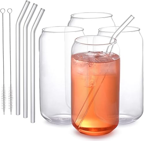 WHOLE HOUSEWARES Vasos para beber con popote de cristal, vasos para café helado, té helado y cóctel para vino, refrescos, agua clara o cerveza