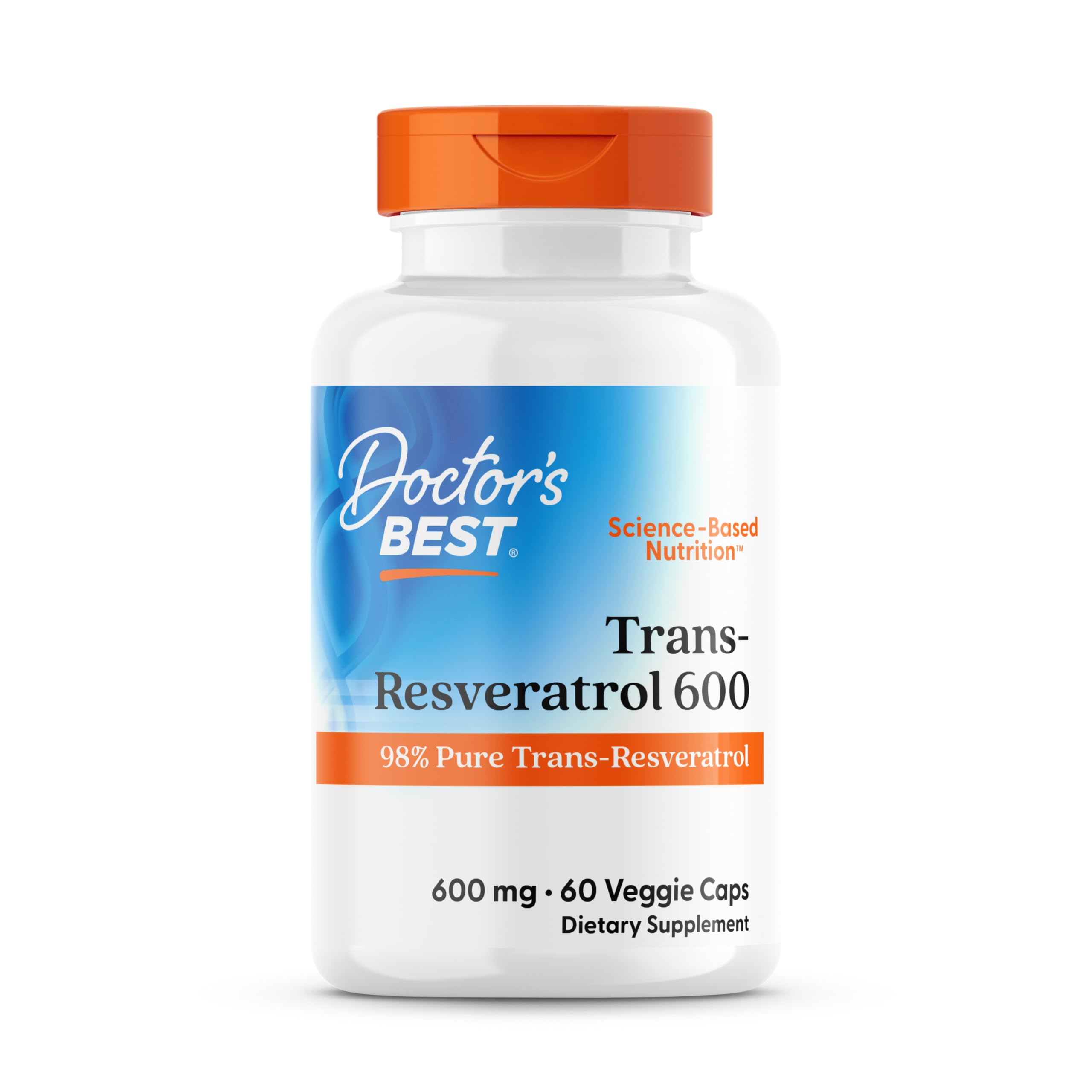 Doctor's Best, Trans-Resveratrol (Trans-Resveratrolo) Ad Alta Potenza, 600mg, 60 Capsule vegane, Testato in Laboratorio, Senza Glutine, Senza Soia, Vegetariano