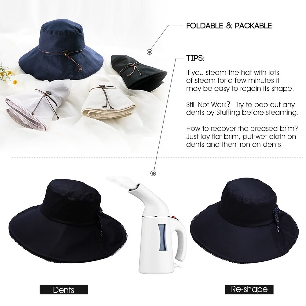Comhats Chapeau de soleil pour femme Protection UV pliable UPF 50 + seau en coton