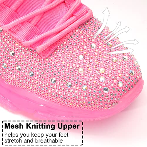 BELOS Women's Rhinestone Mesh Slip On Walking Shoes Fashion Breathable Spakle Glitter Sneaker3