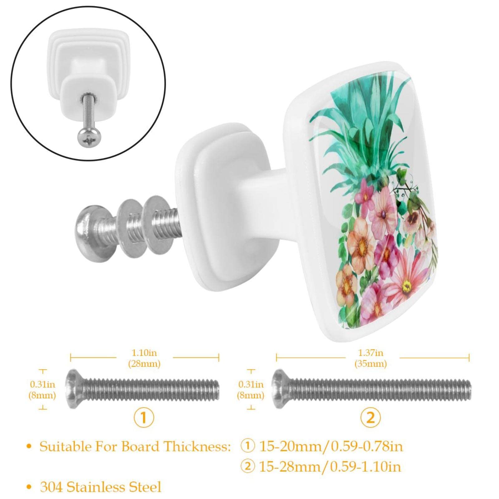 TBOUOBT 12er-Pack Küchenschrankknöpfe, Schubladenknöpfe, Kommodenknöpfe, Schubladengriffe, Kommodenschubladen, Griffknöpfe,Tropische Frucht Ananas hawaiische Blume