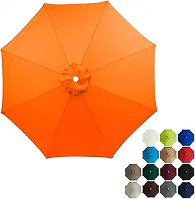 Capa de reposição para guarda-sol de pátio com 6 nervuras e 8 nervuras, vários tamanhos, de 2 a 3 metros, tecido para cobertura externa, proteção solar, resistente à água(Orange,200cm/6.5ft(6 Ribs))