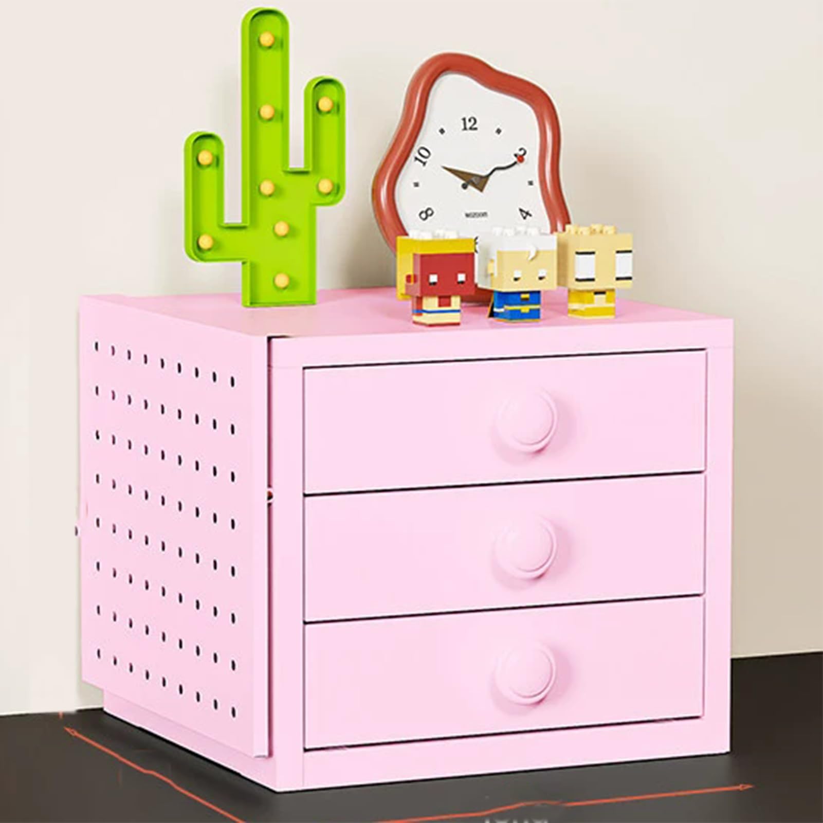 GUODDM Metal Tabletop Supplies Organizer With Drawers, Including Perforated Board，Storage Box With Handles, Desk Sundries Cosmetics Multi-layer Simple Cabinet Chest For Organization(Pink)