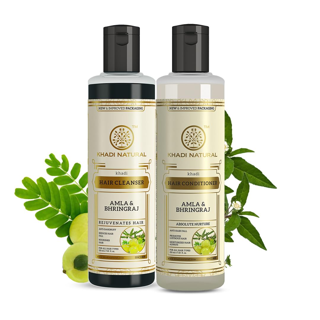 Khadi Natural Amla & Bhringraj Combo (Shampoo & Conditioner) | Anti-Hair Fall | Controls Dandruff & Hair fall | 210 ml each