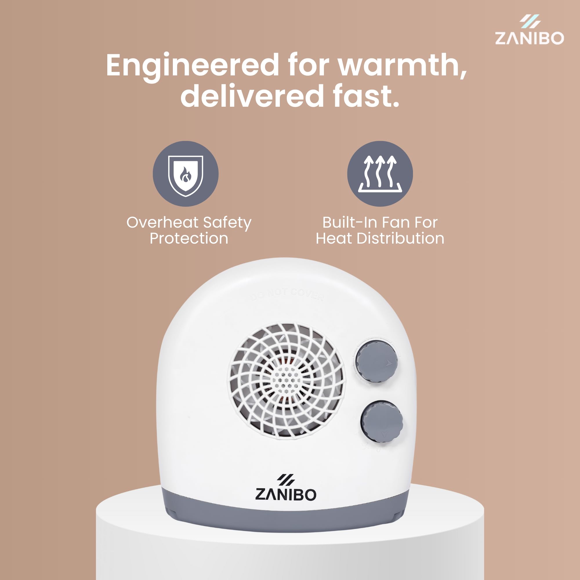 Zanibo | Since 1997 | 2000 Watt Portable Electric Room Fan Heater with 2 Heating Settings (1000/2000W) | Adjustable Thermostat, Overheat Protection | Fast Heating for Office (ZEH-1160) 2